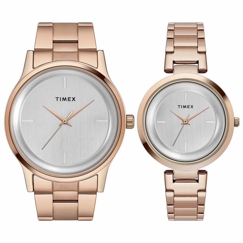 Timex Trendline Round 21mm Silver Dial Analog Pair Watch - TW00PR294 Watch Timex