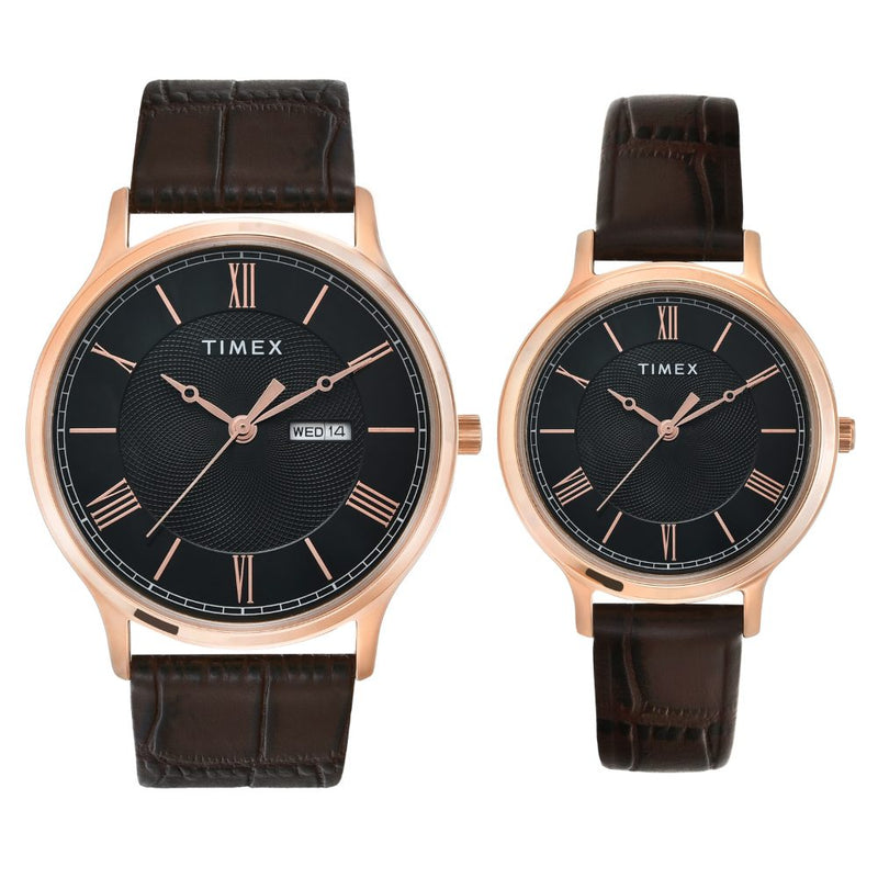 Timex Trendline Round 21mm Black Dial Analog Pair Watch - TW00PR301 Watch Timex