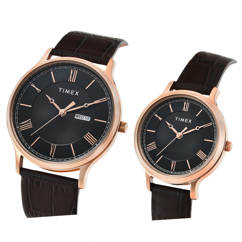 Timex Trendline Round 21mm Black Dial Analog Pair Watch - TW00PR301 Watch Timex