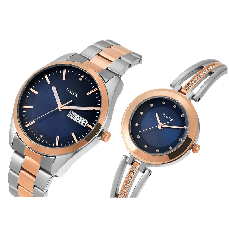 Timex Trendline Round 21mm Blue Dial Analog Pair Watch - TW00PR309 Watch Timex