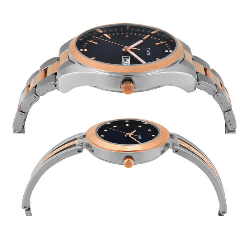 Timex Trendline Round 21mm Blue Dial Analog Pair Watch - TW00PR309 Watch Timex