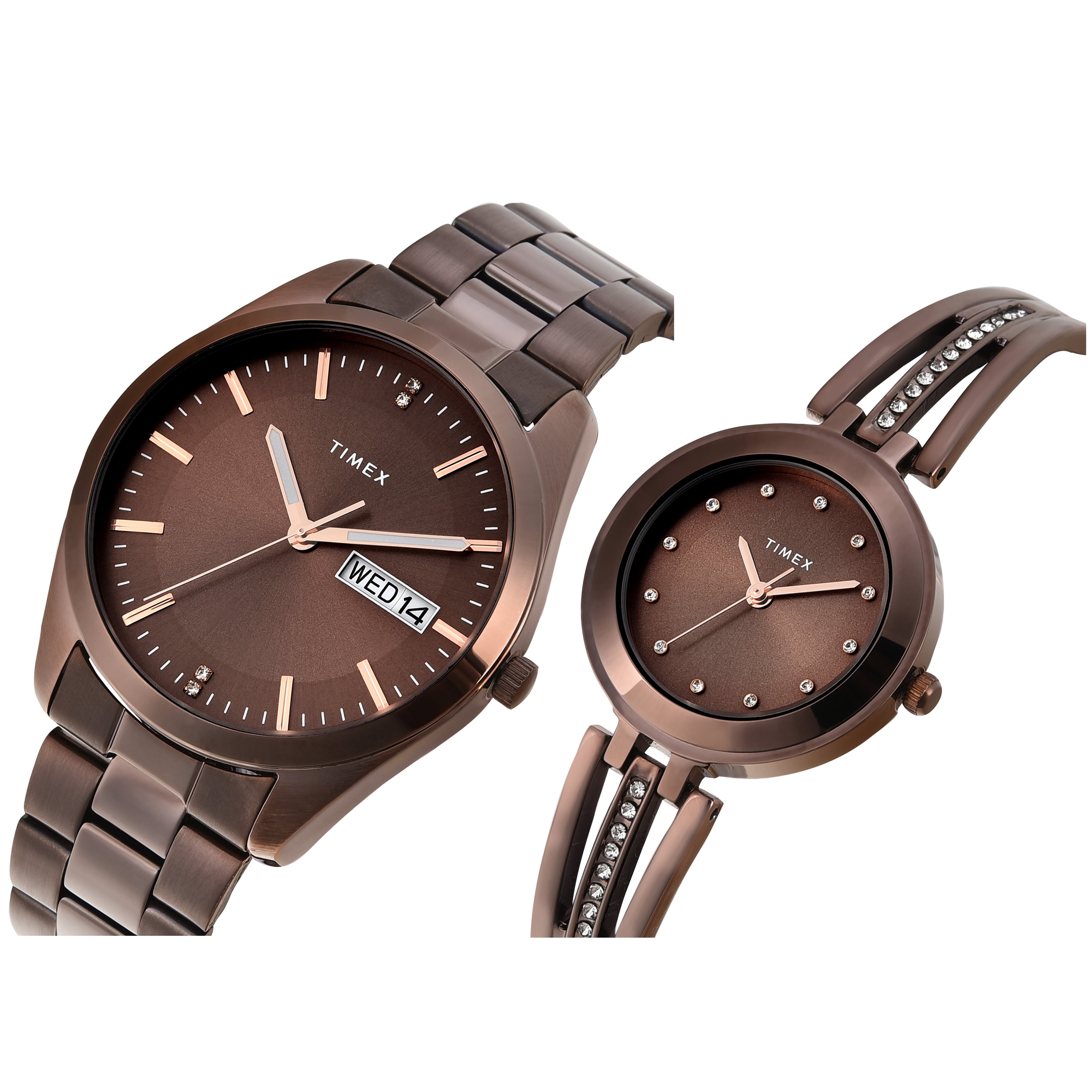 Timex Trendline Round 21mm Brown Dial Analog Pair Watch - TW00PR311