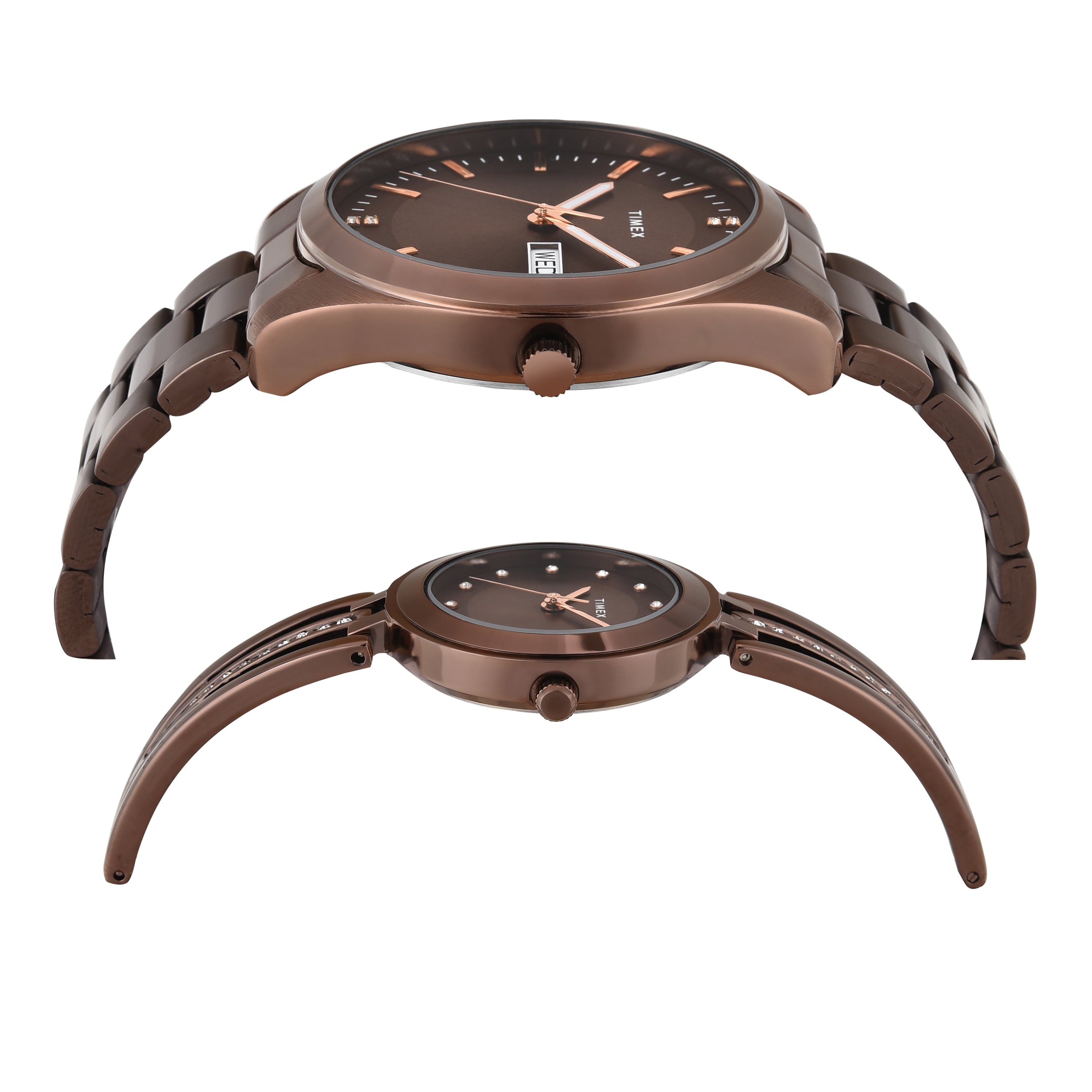 Timex Trendline Round 21mm Brown Dial Analog Pair Watch - TW00PR311 Watch Timex