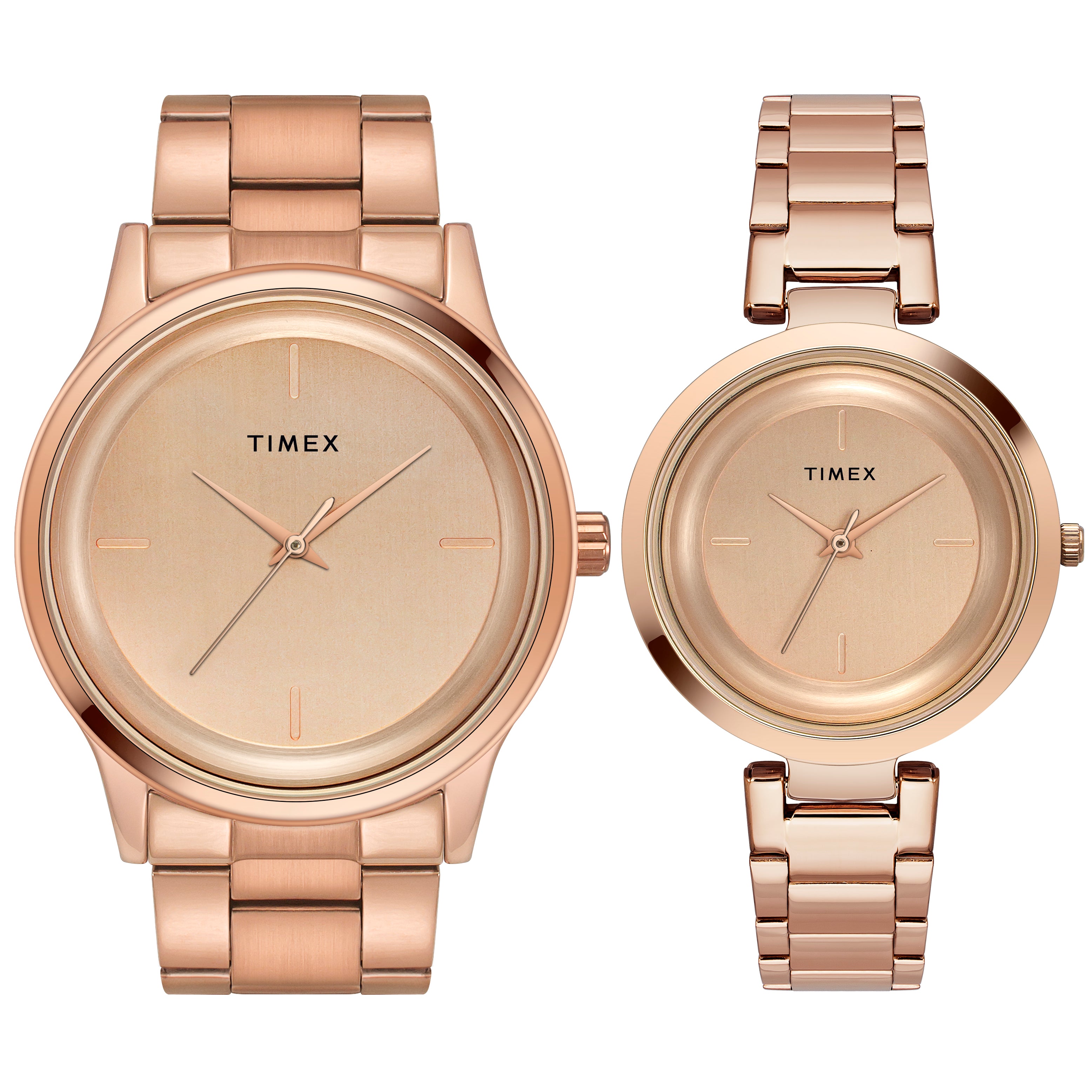 Timex Rose Gold Round Dial Quartz Analog Pair Watch