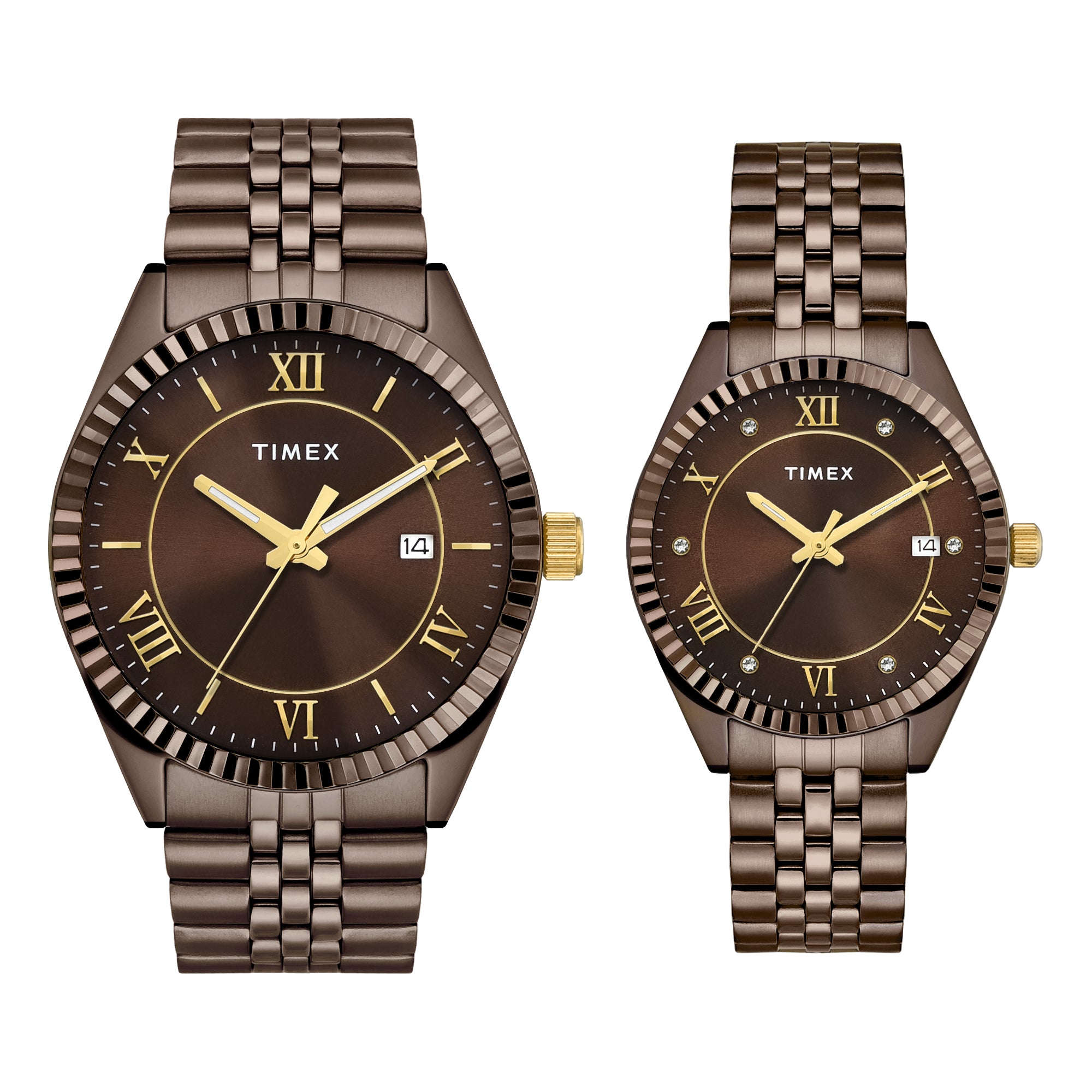 TIMEX Trendline Brown Round Dial Analog Pair's Watch - TW00PR344