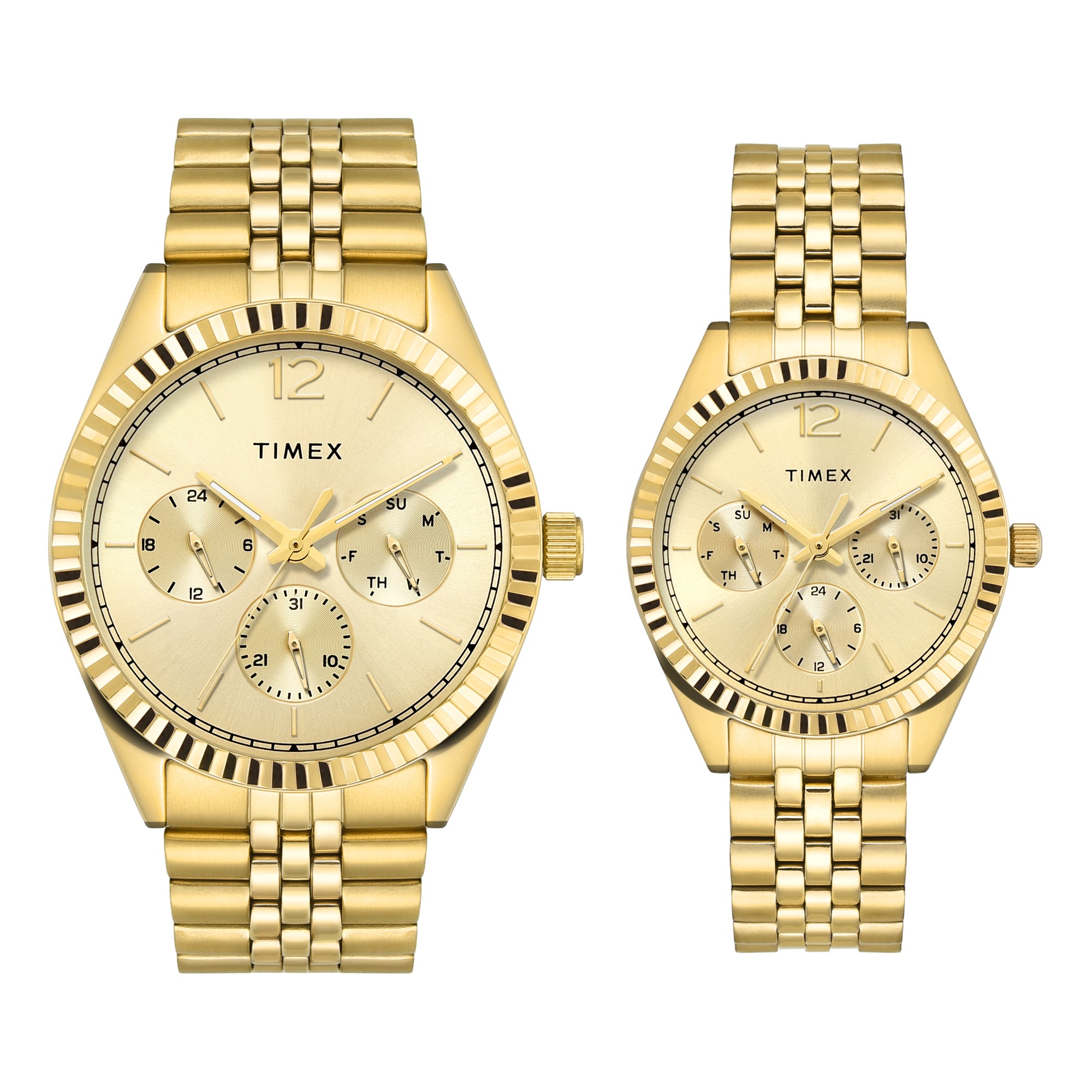 TIMEX Trendline Champagne Round Dial Analog Pair's Watch - TW00PR345