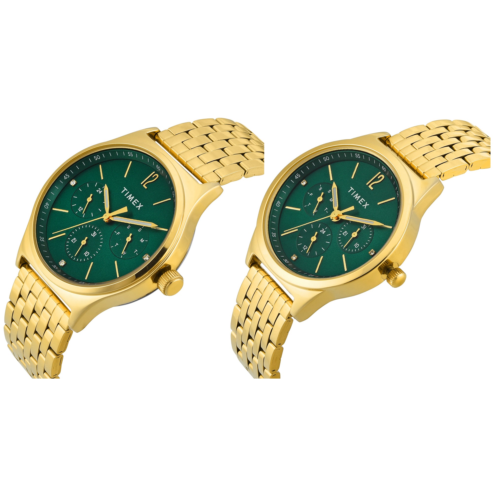 TIMEX Trendline Green Round Dial Analog Pair's Watch - TW00PR348