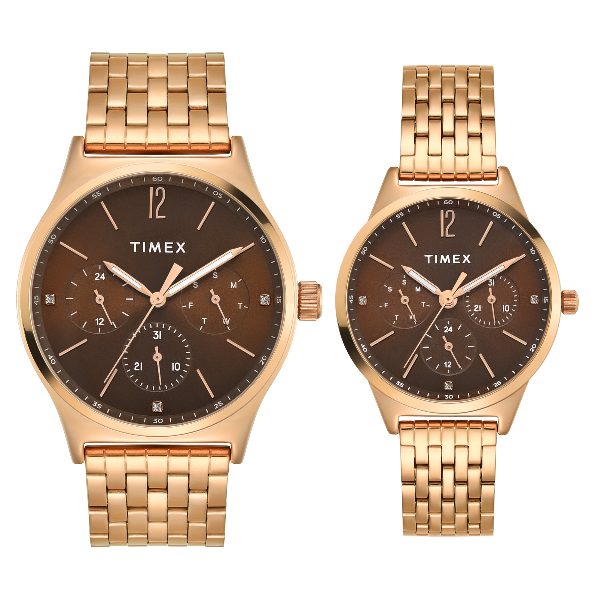 TIMEX Trendline Brown Round Dial Analog Pair's Watch - TW00PR349