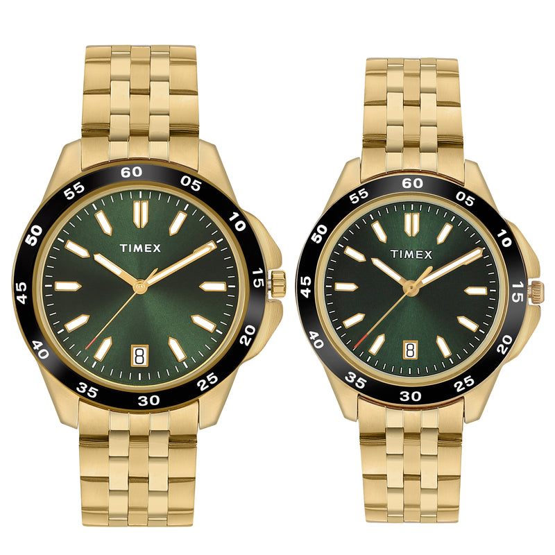 Timex Round 43mm Green Dial Analog Pair Watch - TW0PRE008 Watch Timex