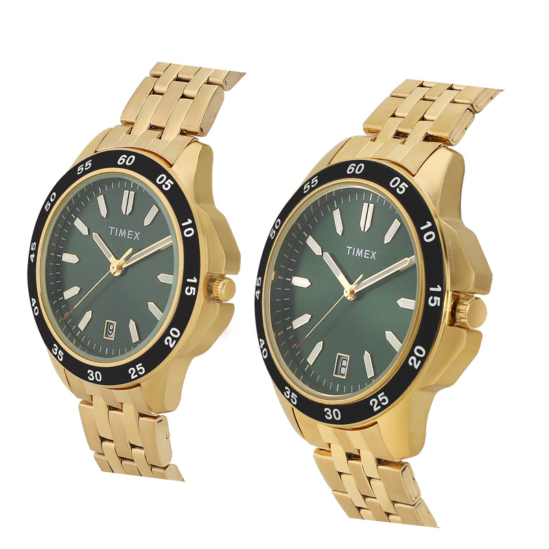 Timex Round 43mm Green Dial Analog Pair Watch - TW0PRE008 Watch Timex