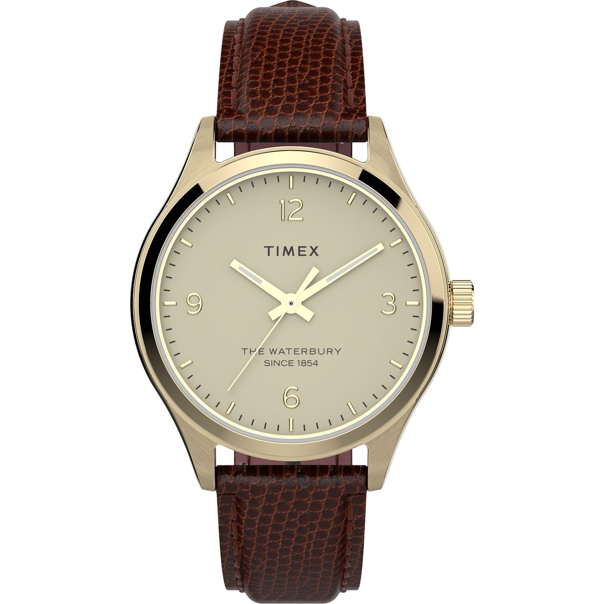 Timex Waterbury Leather Cream Round Dial Quartz Analog Women Watch