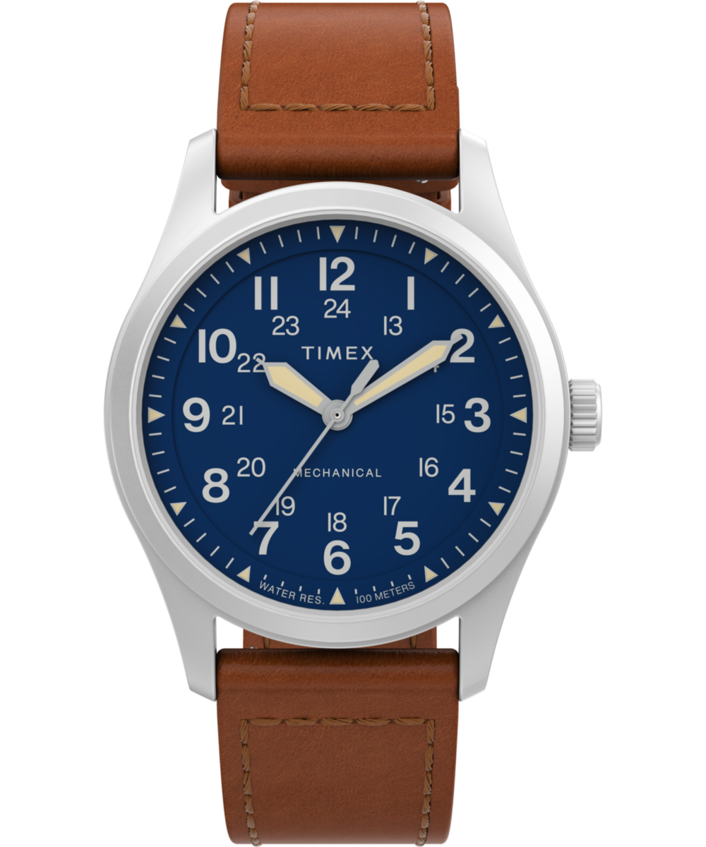 Timex Leather Blue Round Dial Quartz Mechanical Men Watch Watch Timex