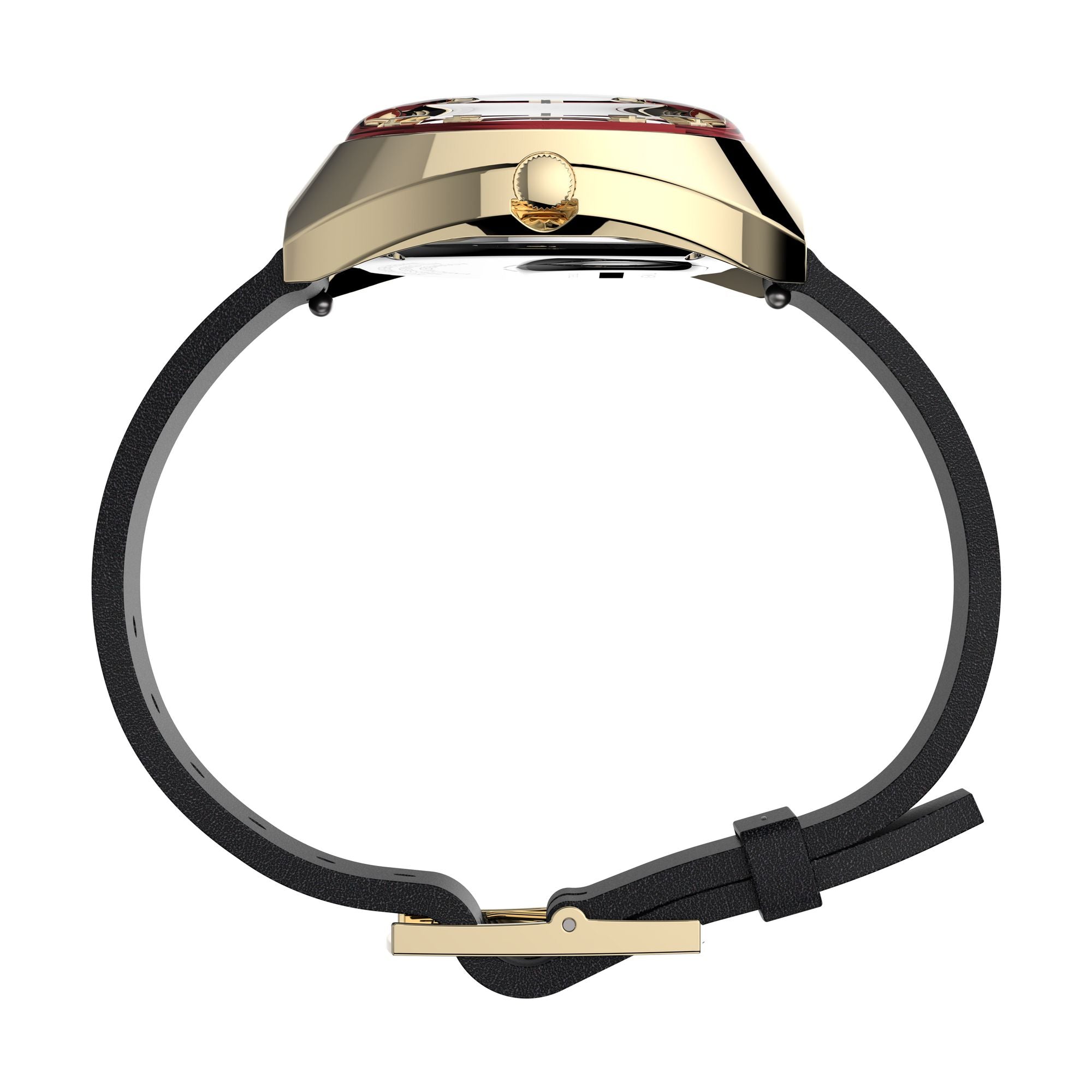 Q Timex Leather Burgundy Tonneau Dial Quartz Analog Men Watch