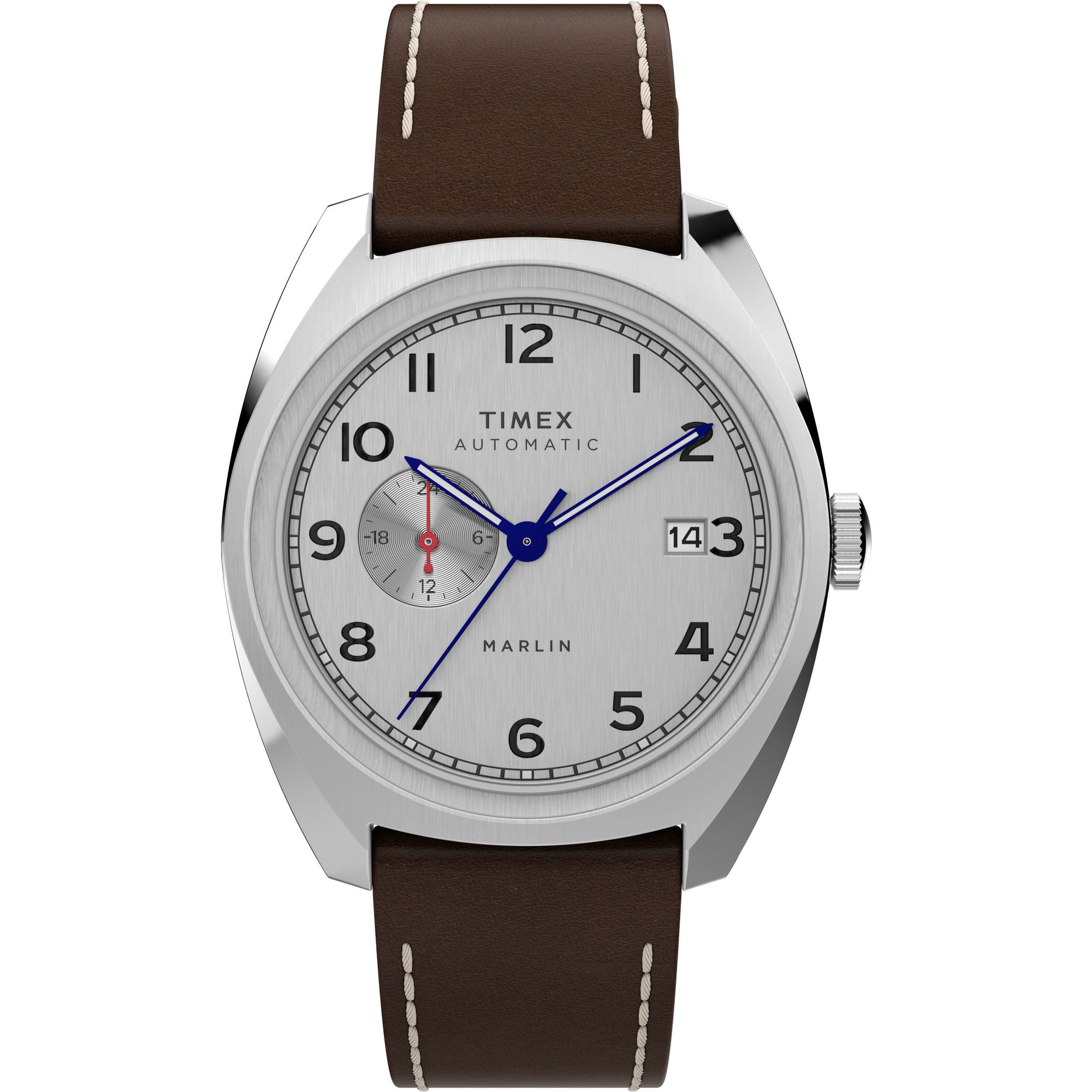 Timex Marlin Leather Silver Round Dial Quartz Mechanical Men Watch TW2V62000U9 At JUST WATCHES
