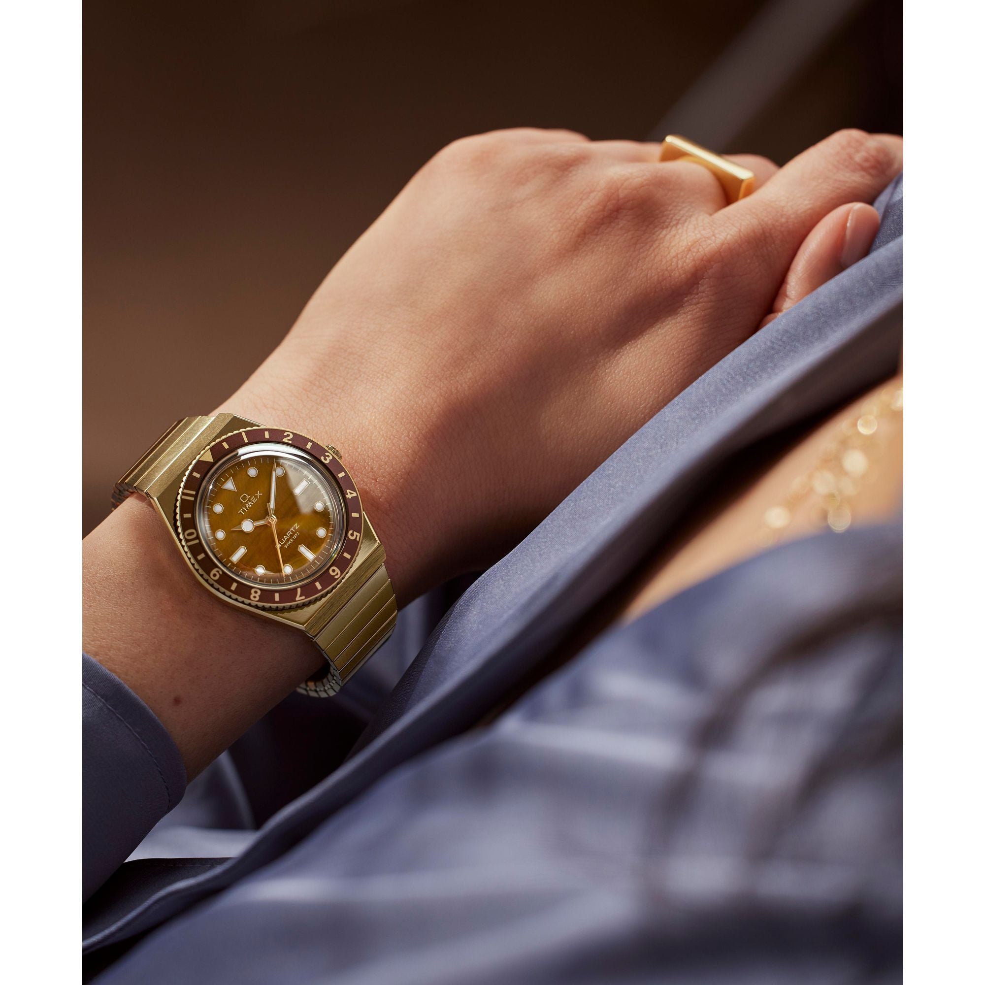 Q Timex Brown Round Dial Quartz Analog Women Watch