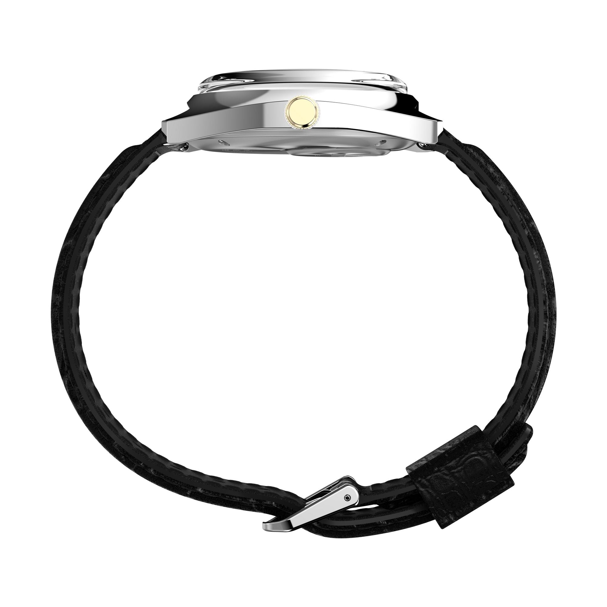 Q Timex Leather Blue Round Dial Quartz Analog Men Watch