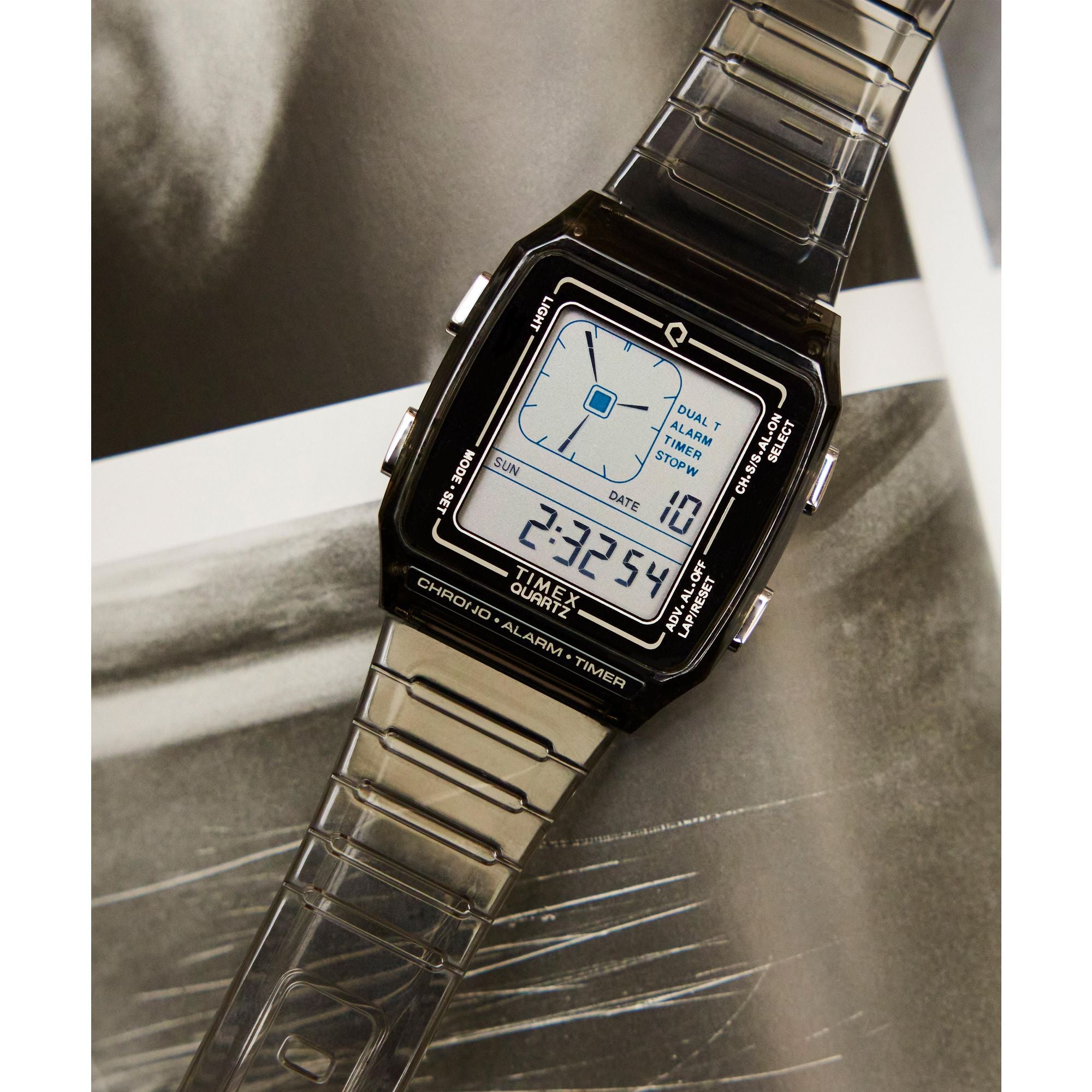 Q Timex Grey Rectangle Dial Quartz Digital Unisex Watch