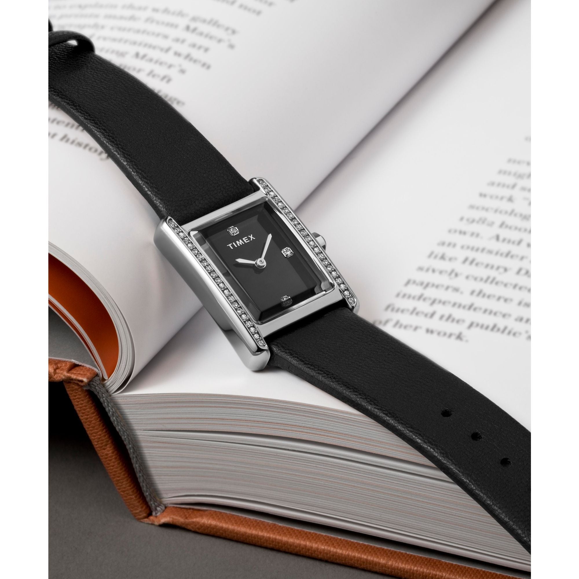 Timex Trend Leather Black Rectangle Dial Quartz Analog Women Watch