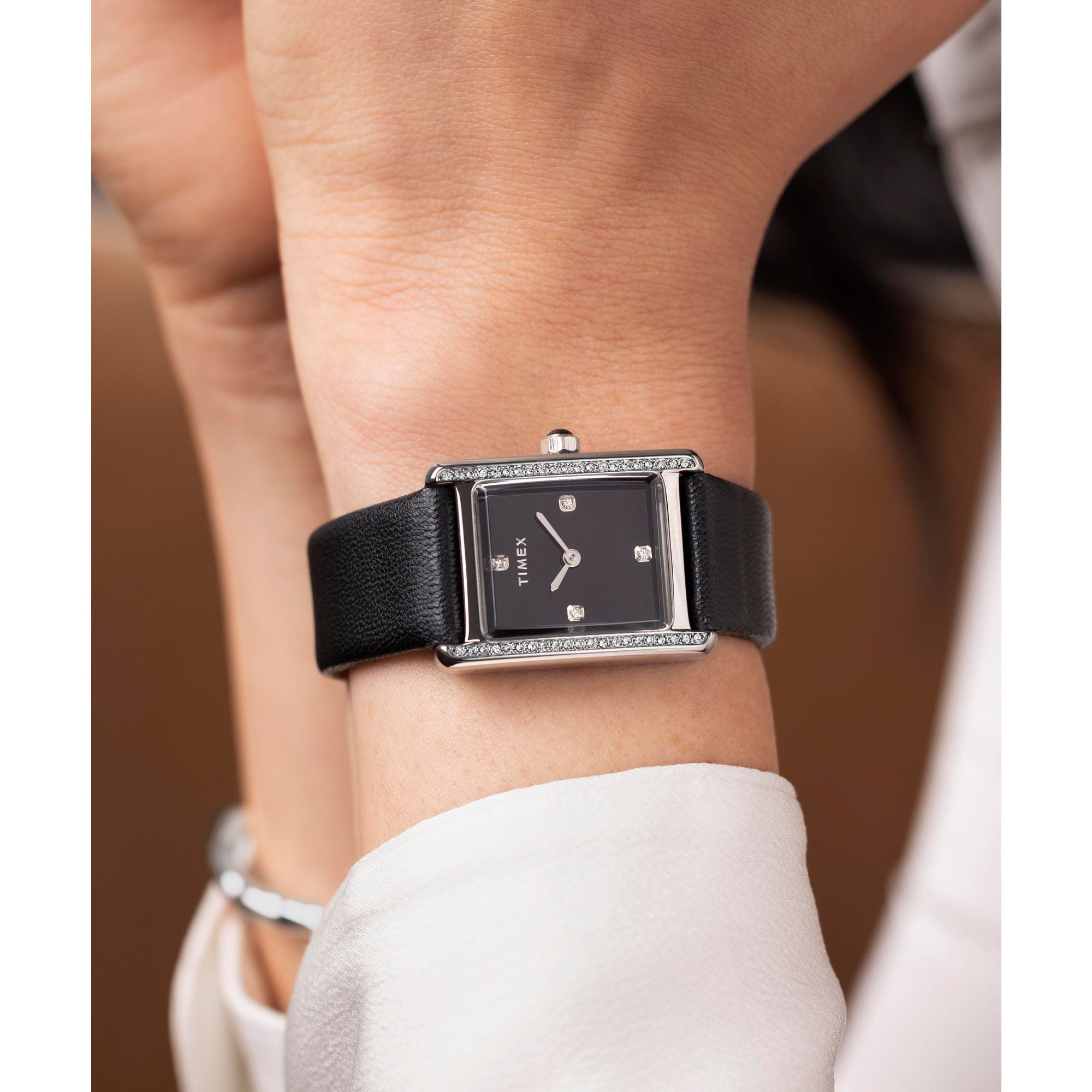 Timex Trend Leather Black Rectangle Dial Quartz Analog Women Watch