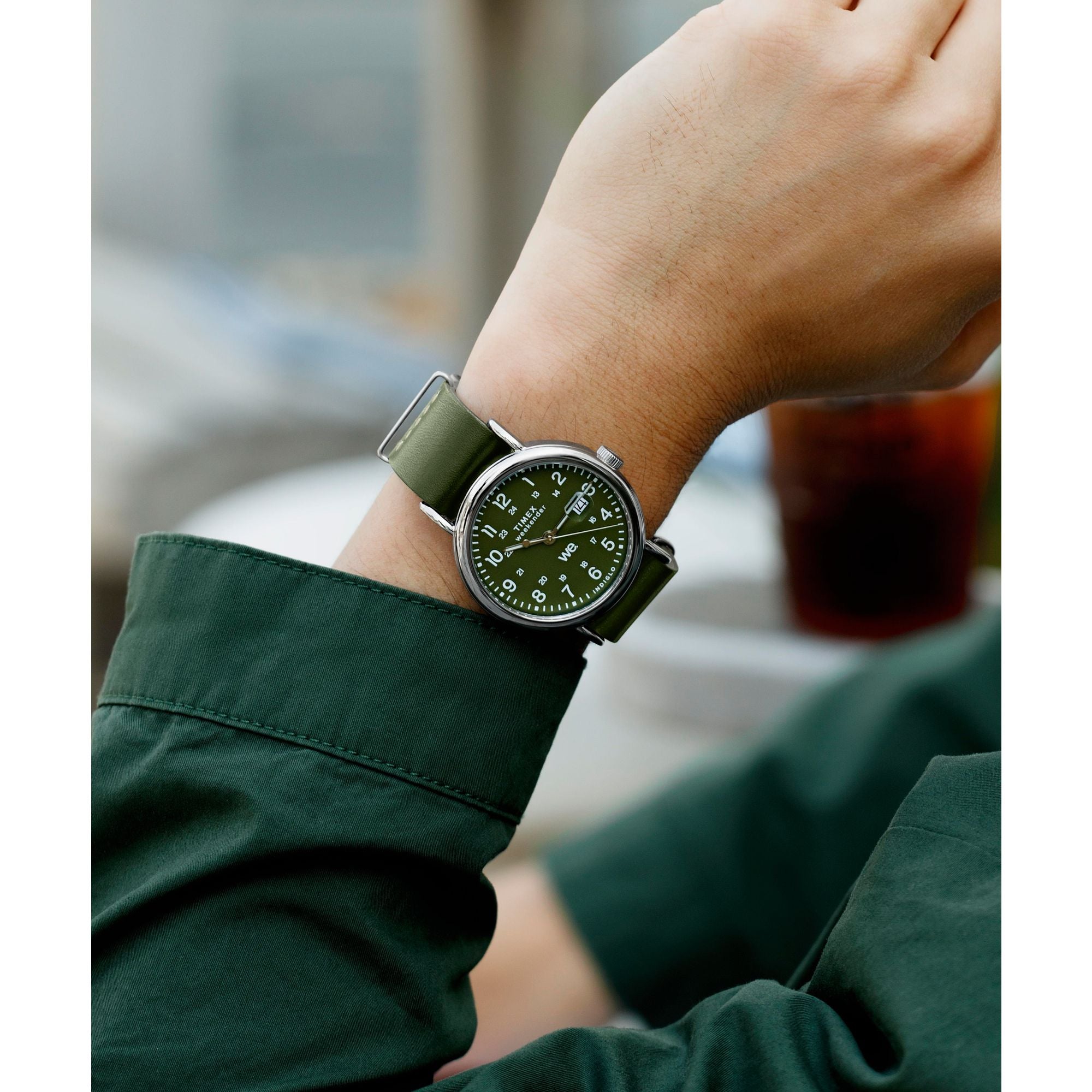 Timex Weekender Leather Green Round Dial Quartz Analog Men Watch TW2W87000UJ At JUST WATCHES