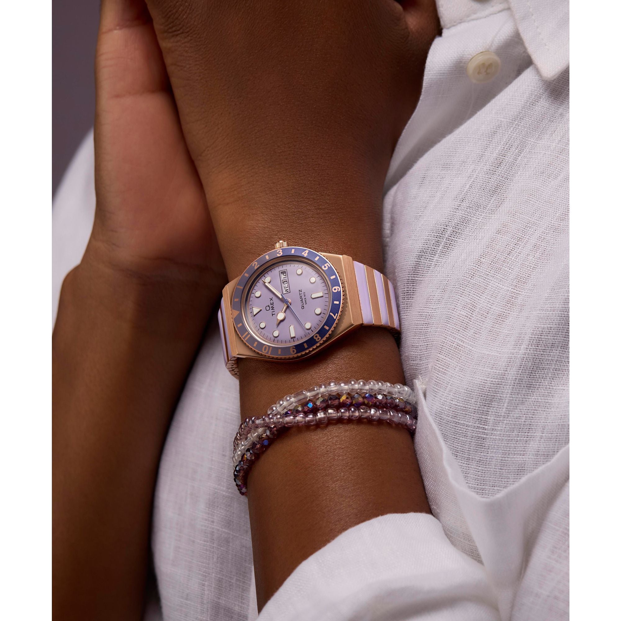 Q Timex Purple Round Dial Quartz Analog Women Watch