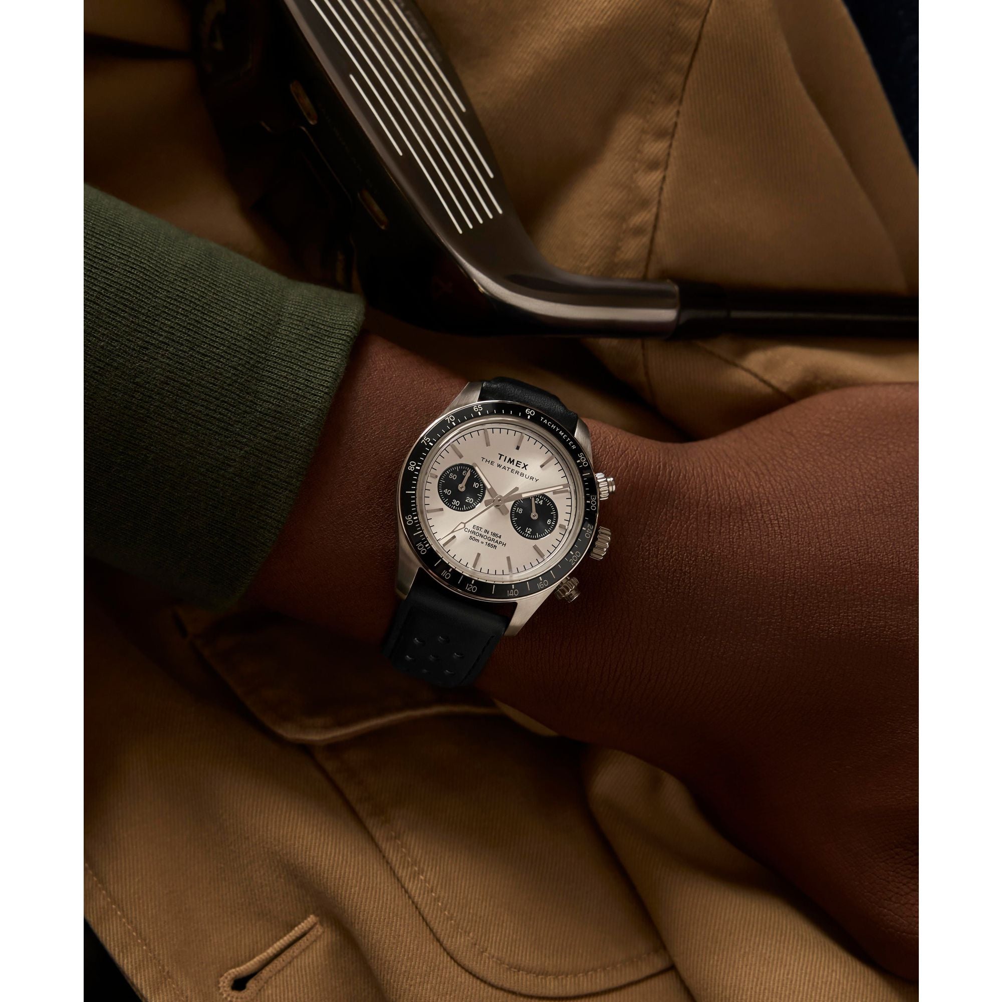 Timex Waterbury Leather Silver Round Dial Quartz Analog Men Watch