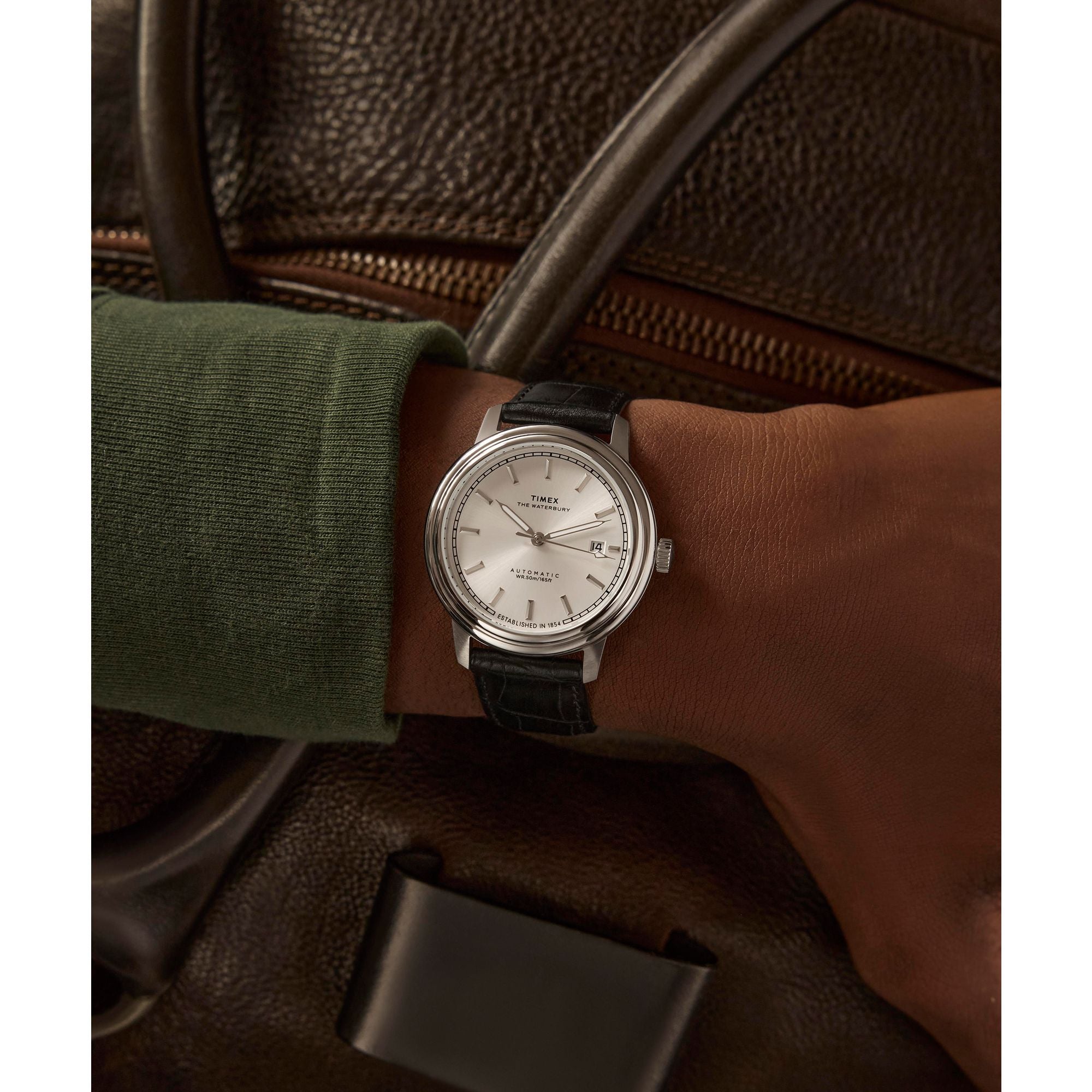 Timex Waterbury Leather Silver Round Dial Mechanical Automatic Men Watch