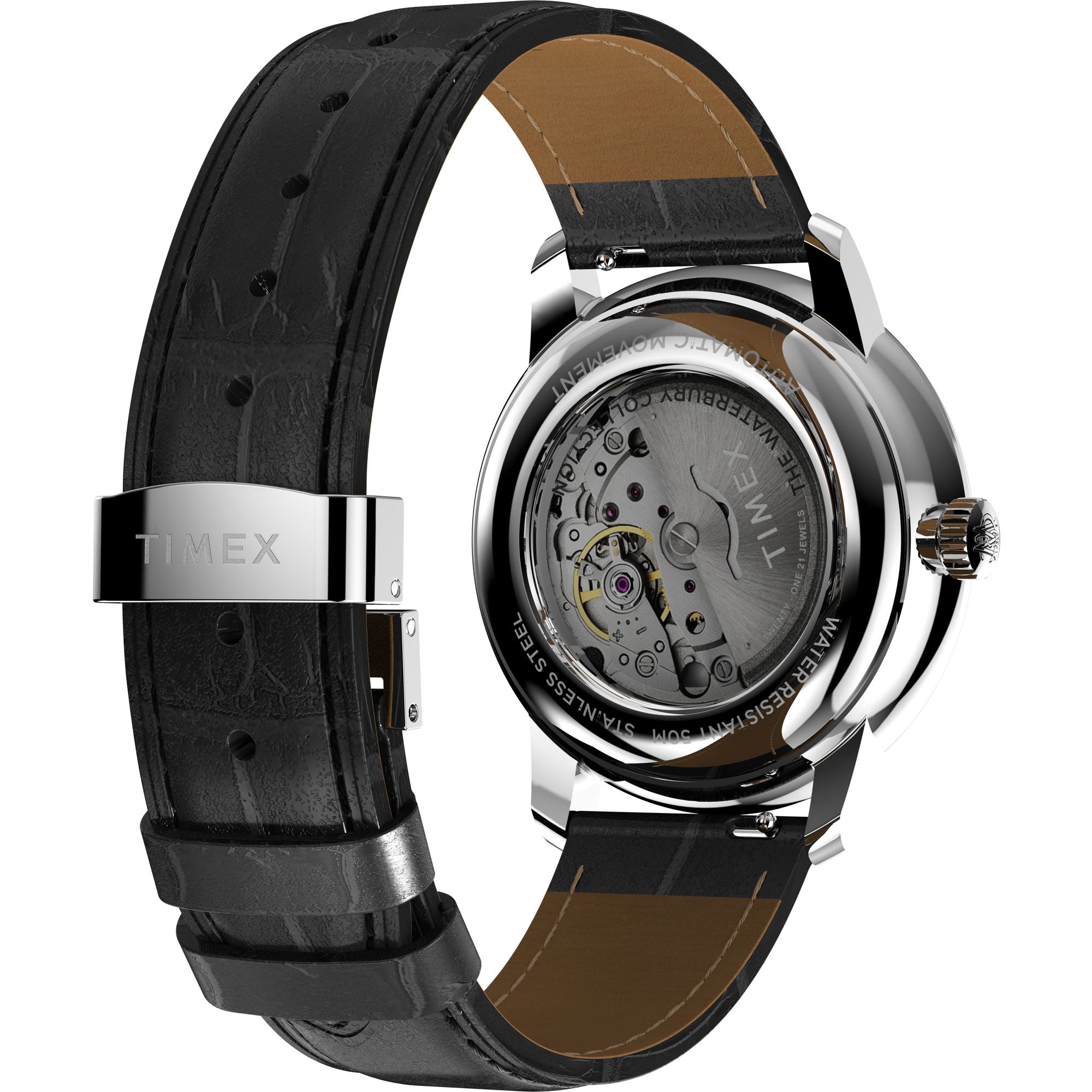 Timex Waterbury Leather Black Round Dial Mechanical Automatic Mechanical Men Watch