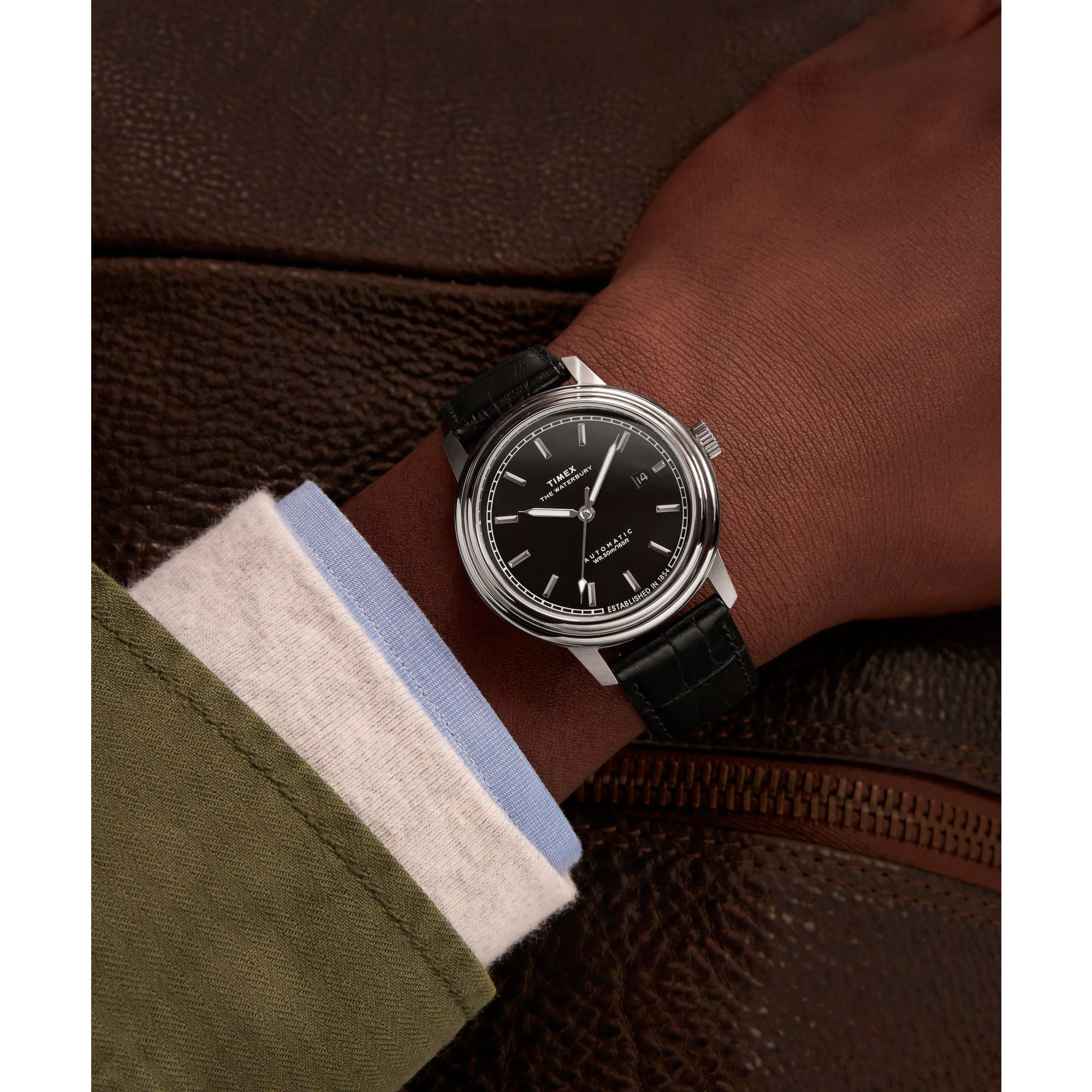 Timex Waterbury Leather Black Round Dial Mechanical Automatic Mechanical Men Watch