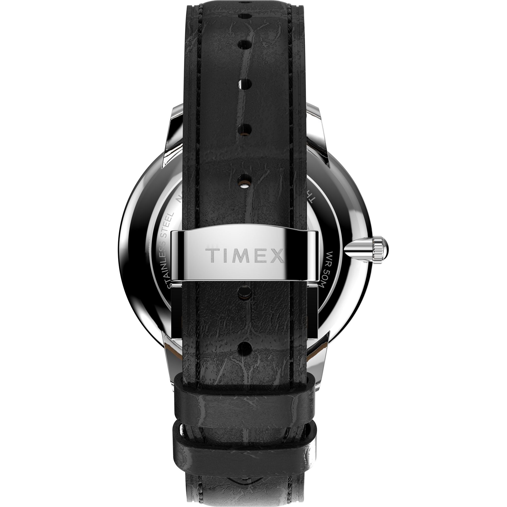 Timex Waterbury Leather Silver Round Dial Quartz Analog Men Watch