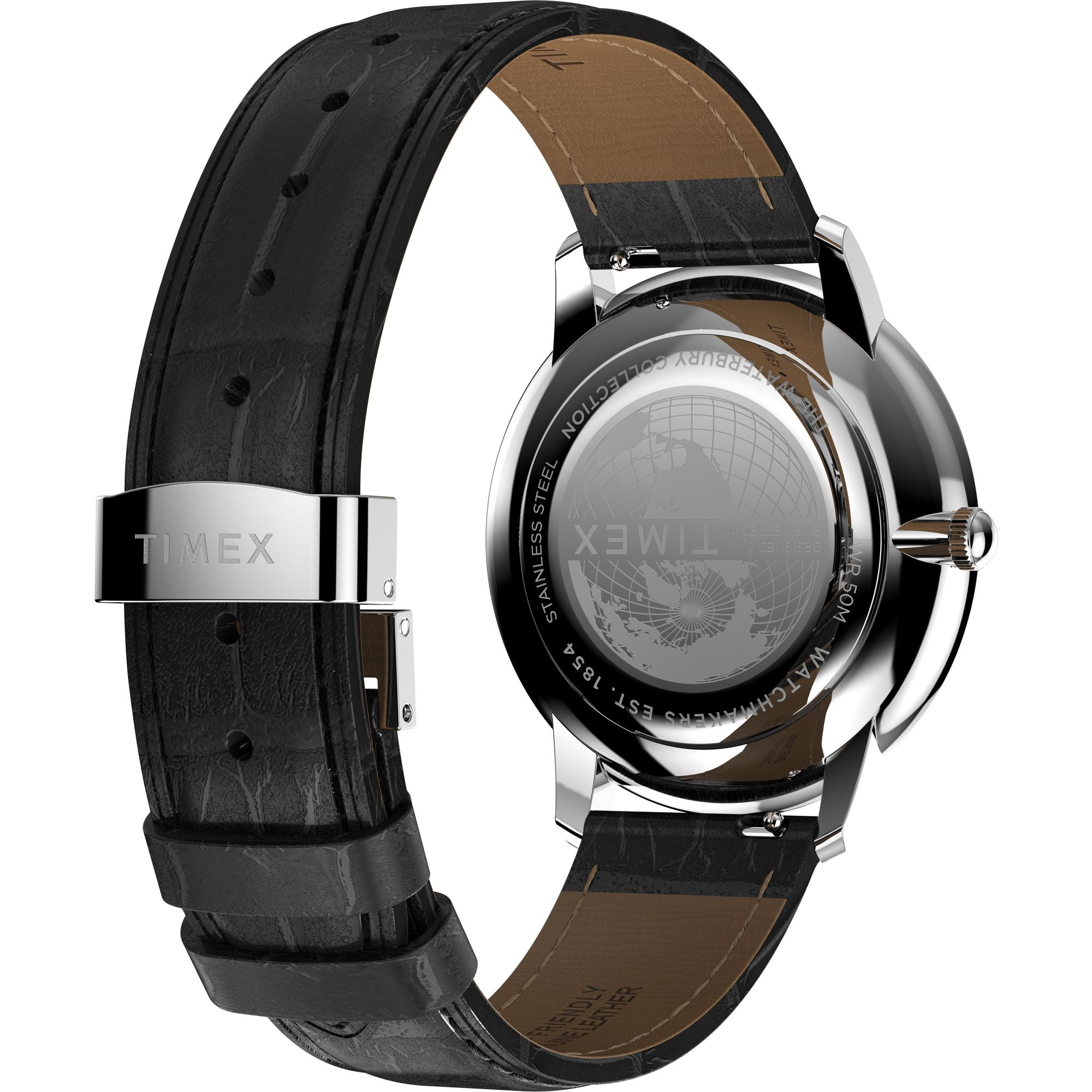 Timex Waterbury Leather Silver Round Dial Quartz Analog Men Watch