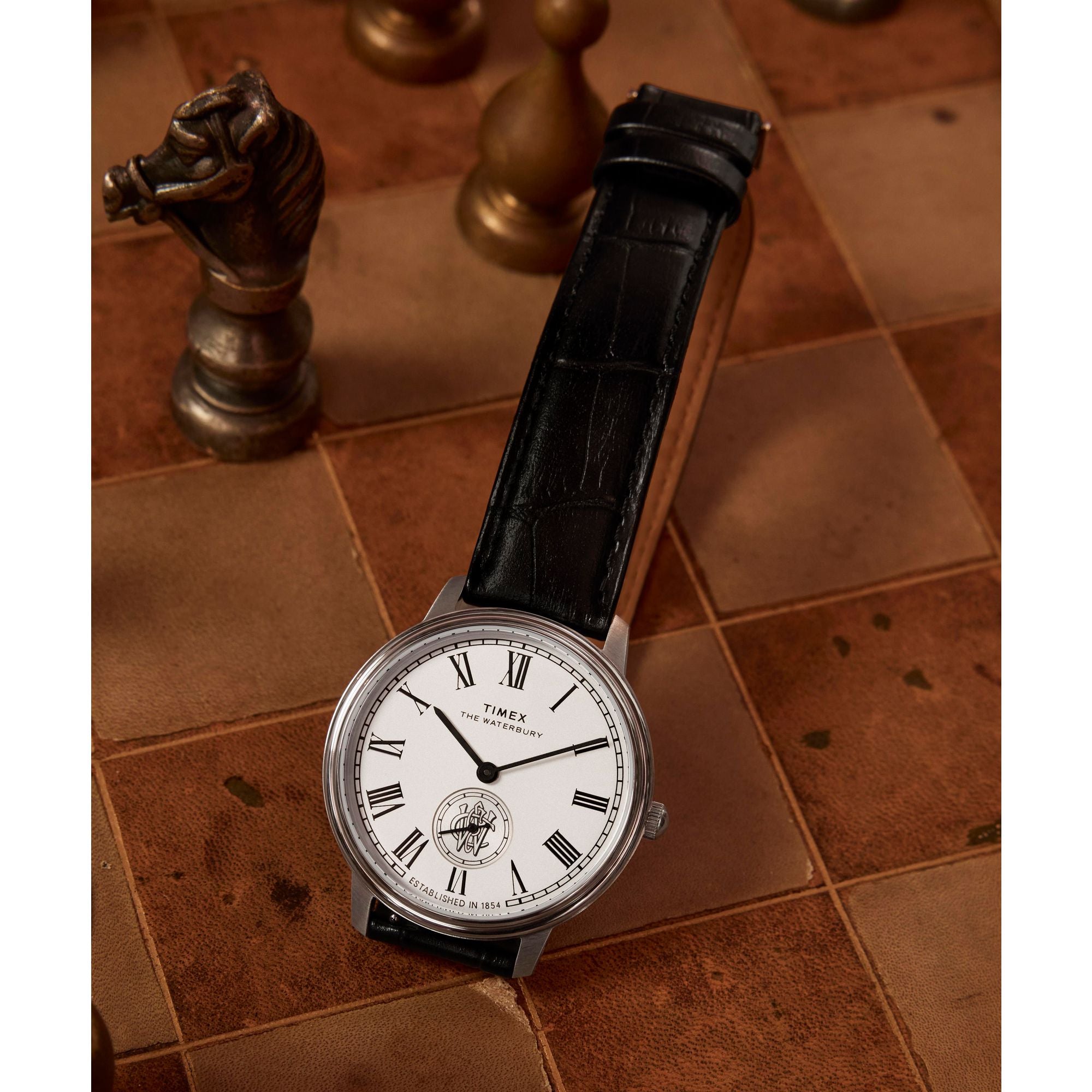 Timex Waterbury Leather Silver Round Dial Quartz Analog Men Watch