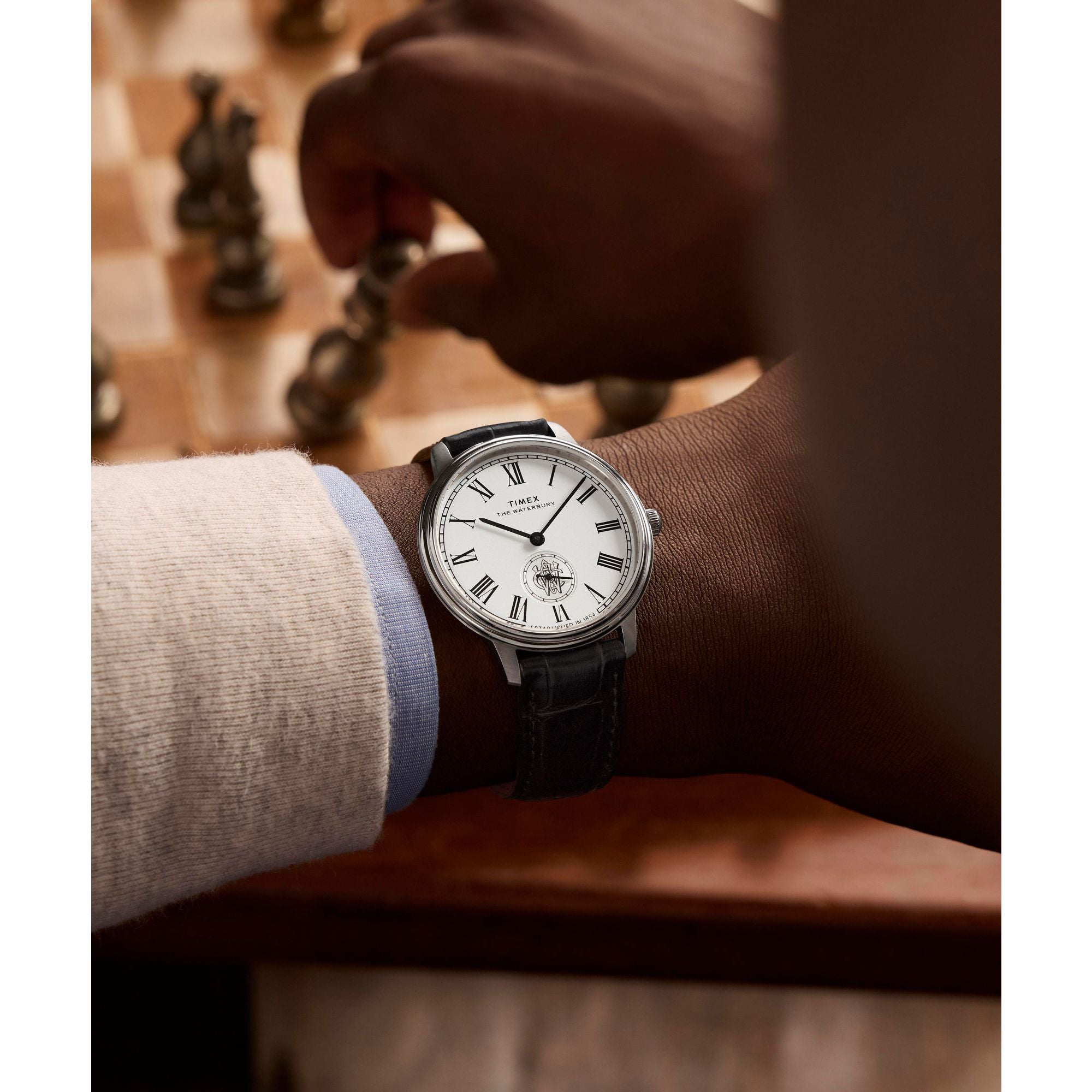 Timex Waterbury Leather Silver Round Dial Quartz Analog Men Watch