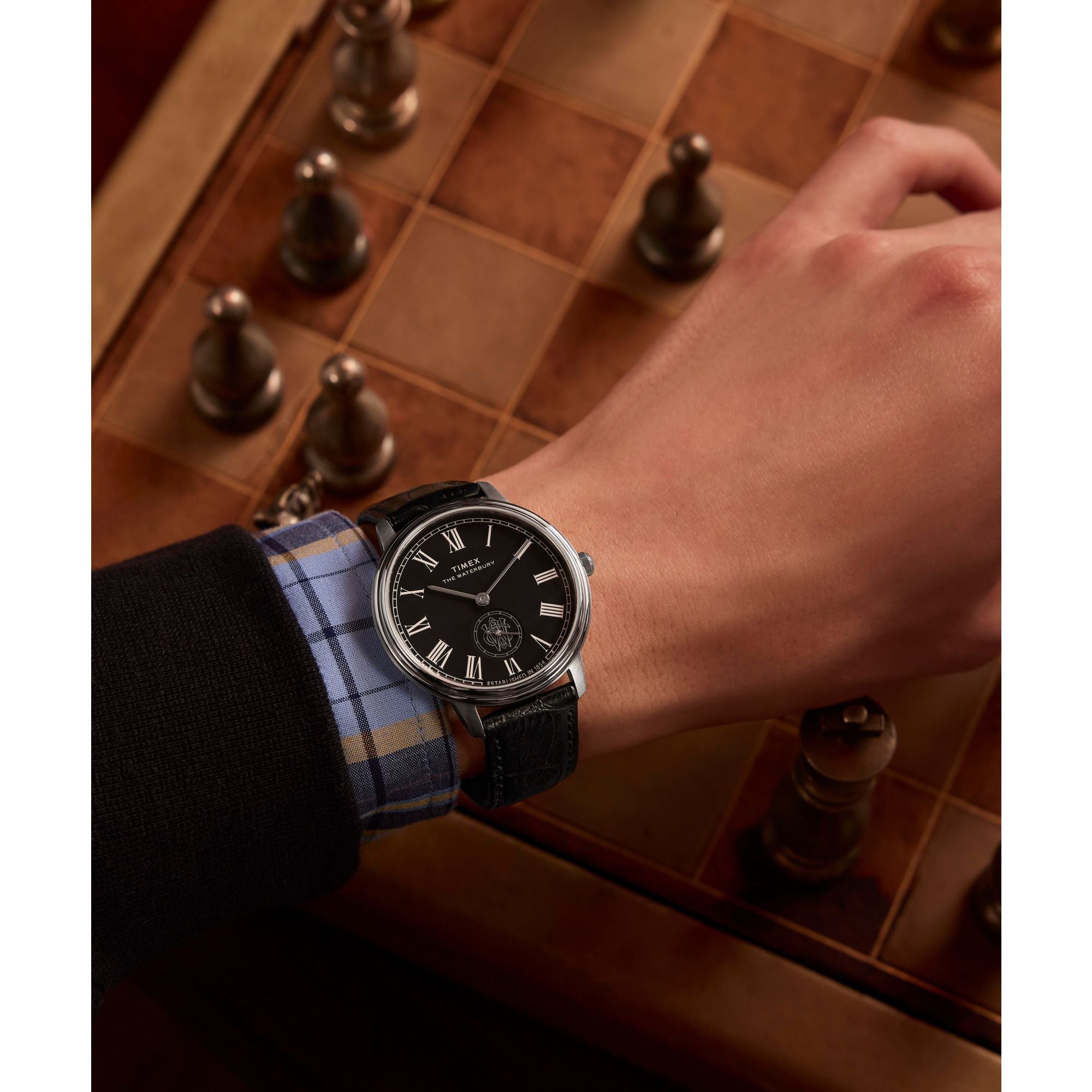 Timex Waterbury Leather Black Round Dial Quartz Analog Men Watch