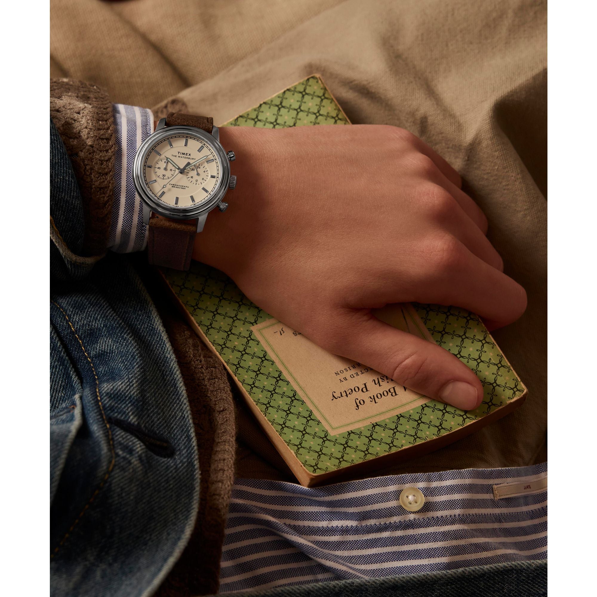 Timex Waterbury Leather Beige Round Dial Quartz Analog Men Watch