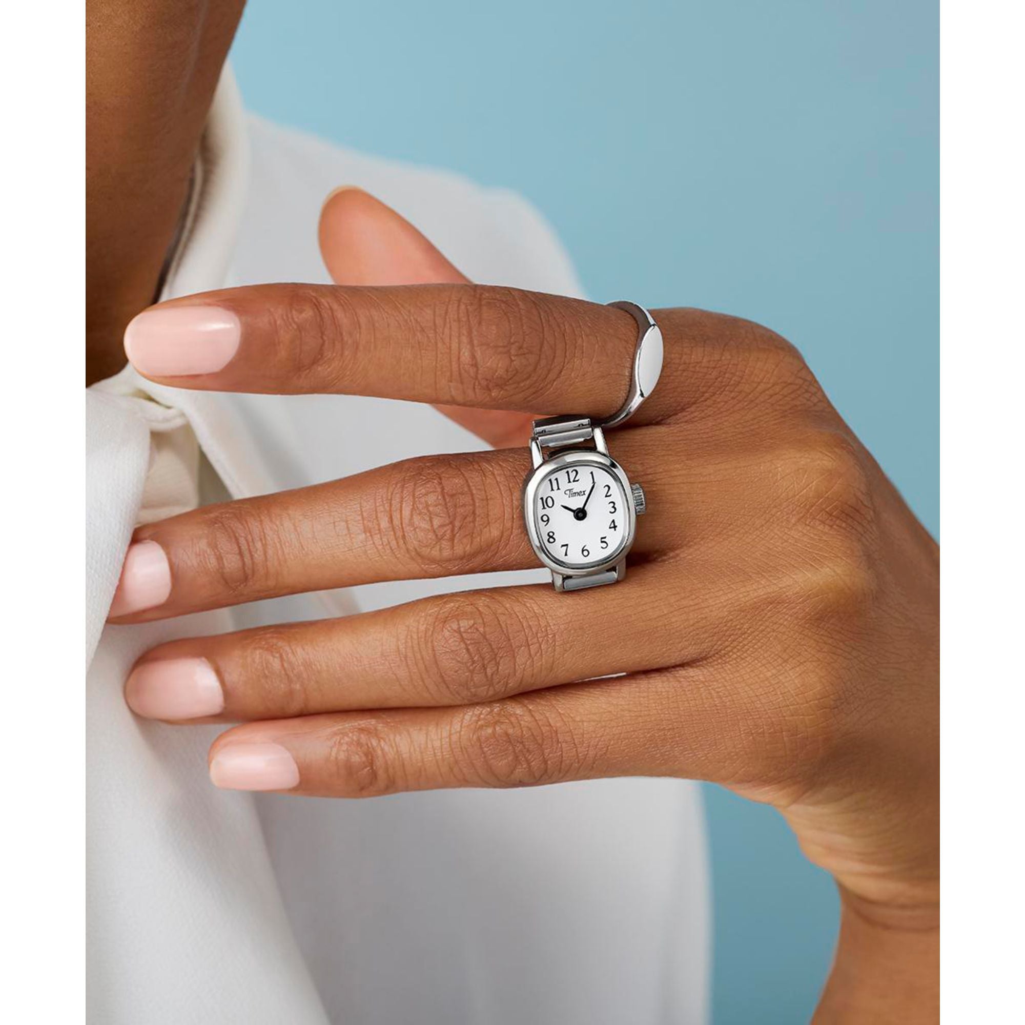 Timex Cavatina Square 7mm White Dial Analog Women Ring Watch - TW2Y70700UJ
