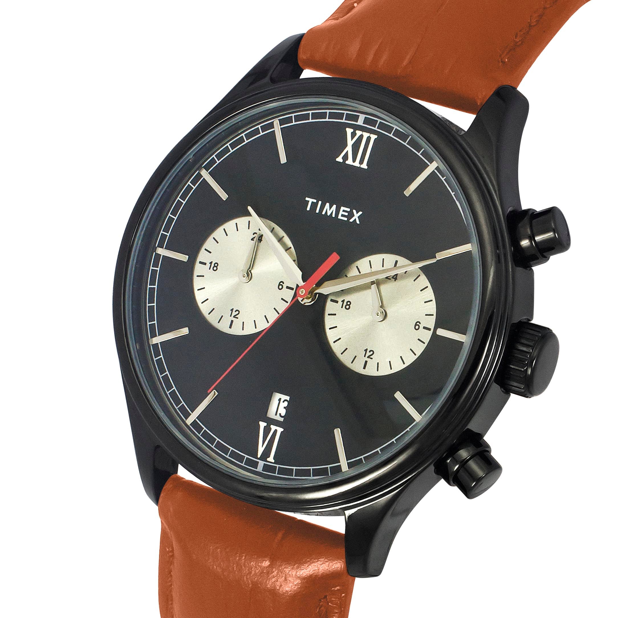 Timex Leather Black Round Dial Quartz Analog Men Watch
