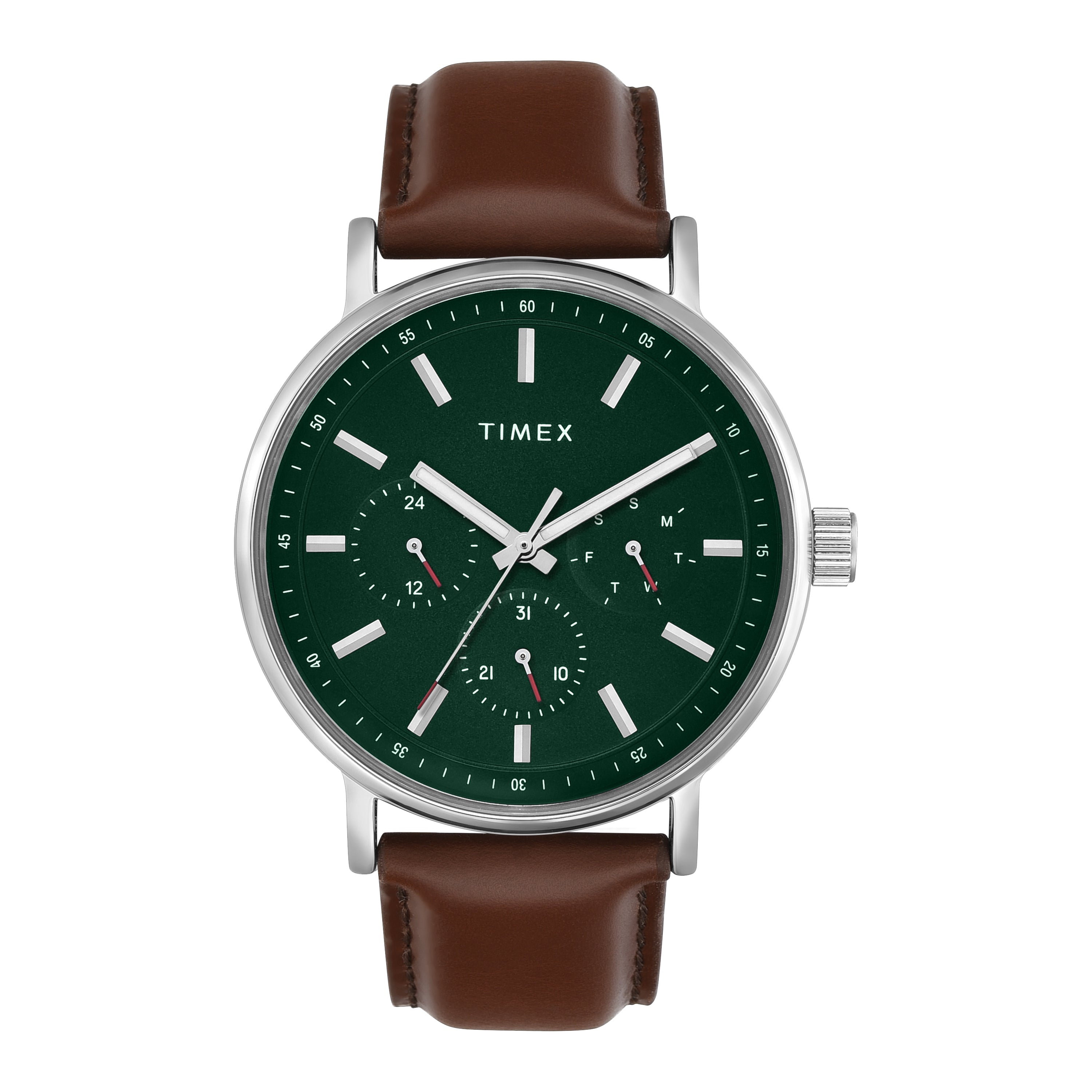 Timex Fashion Leather Green Round Dial Quartz Analog Men Watch