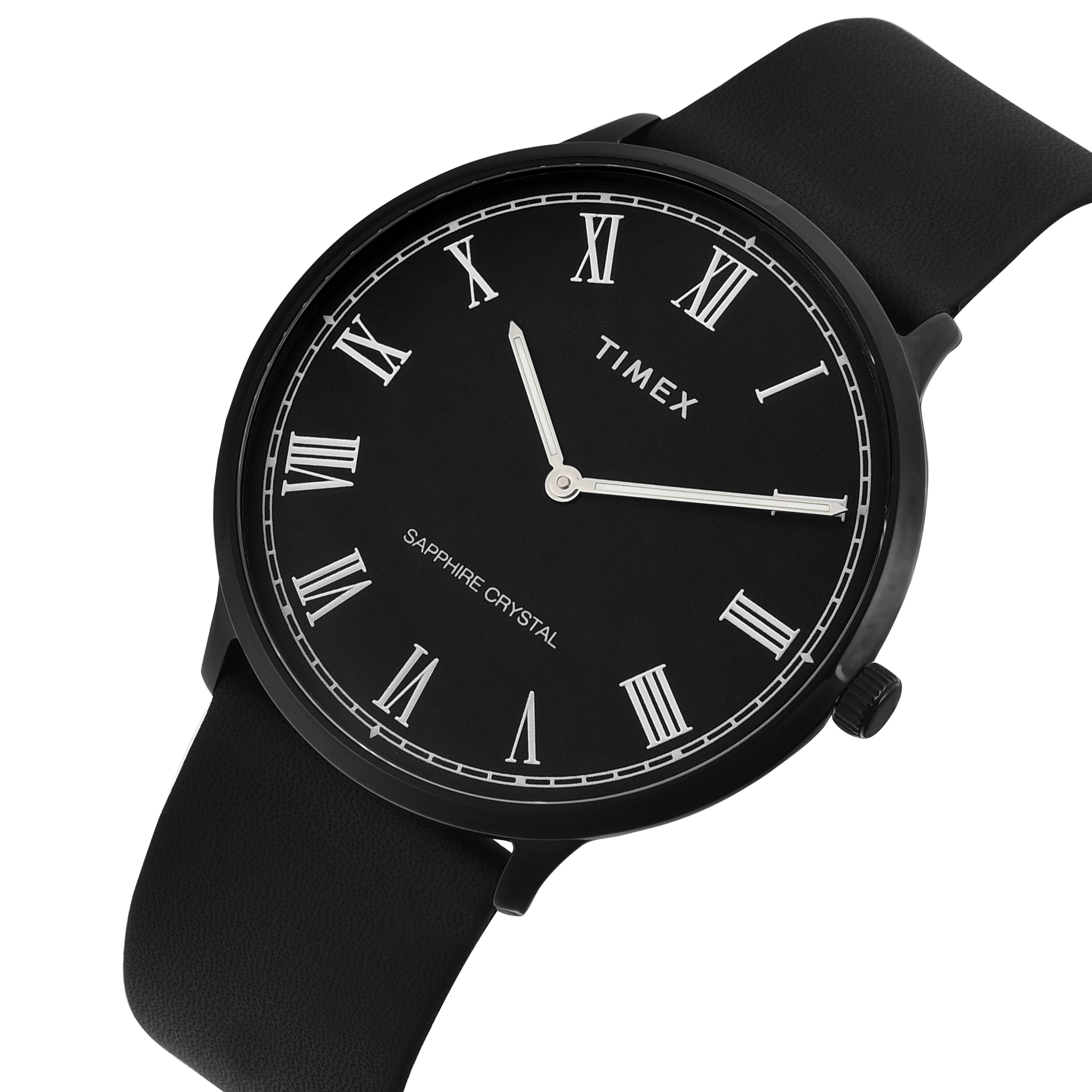 Timex Fashion Leather Black Round Dial Quartz Analog Men Watch