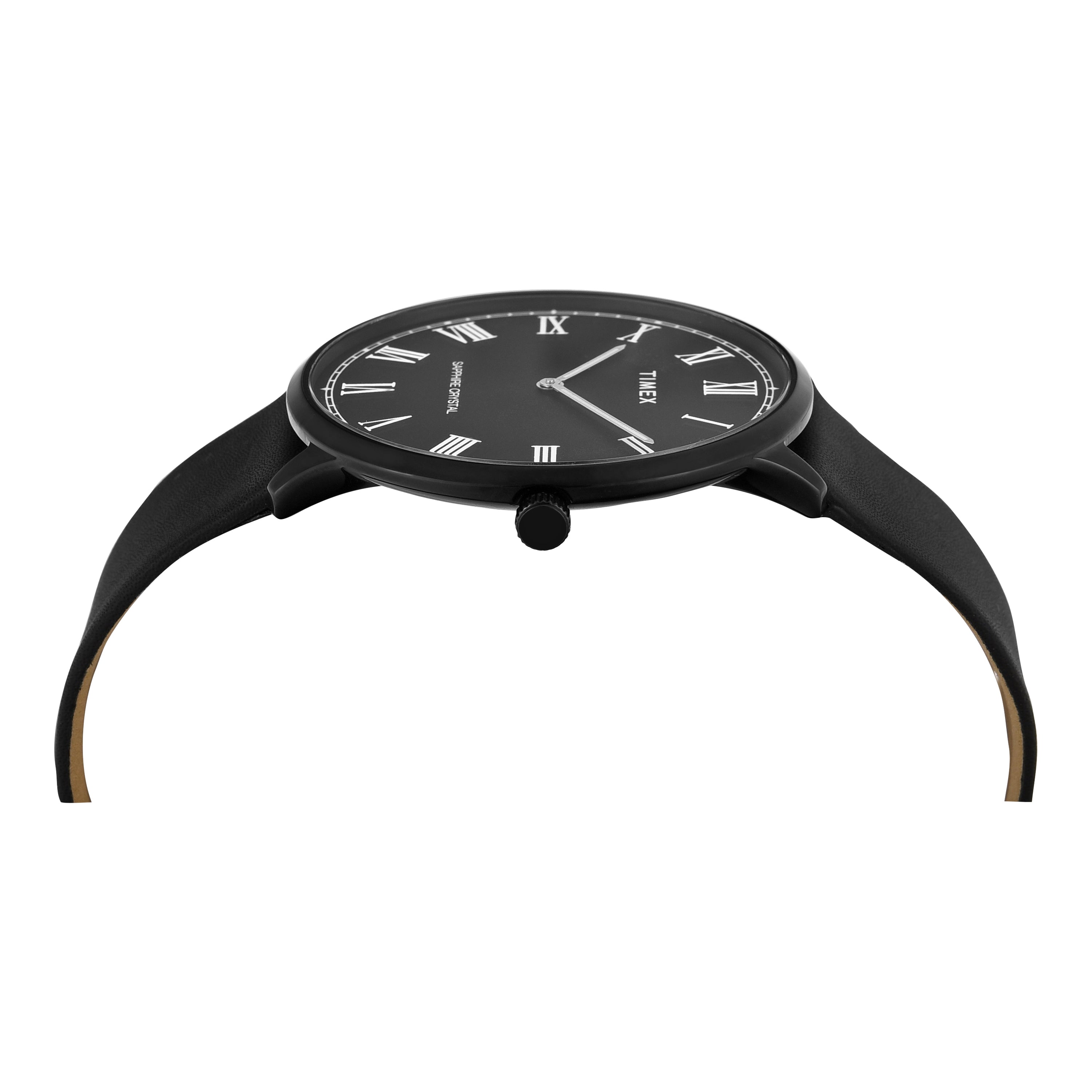 Timex Fashion Leather Black Round Dial Quartz Analog Men Watch