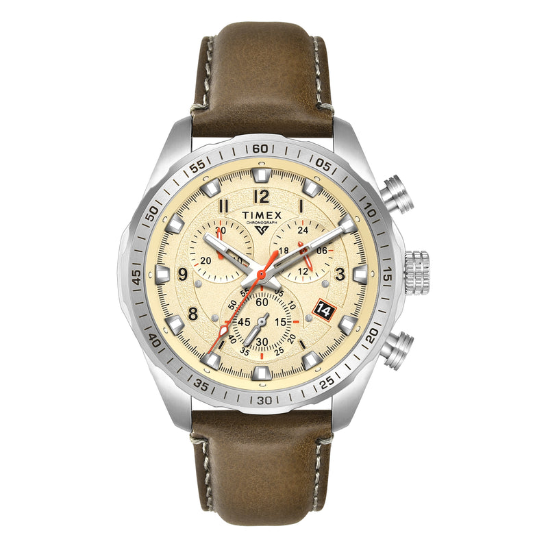 Timex Vector Leather Beige Round Dial Quartz Analog Men Watch Watch Timex