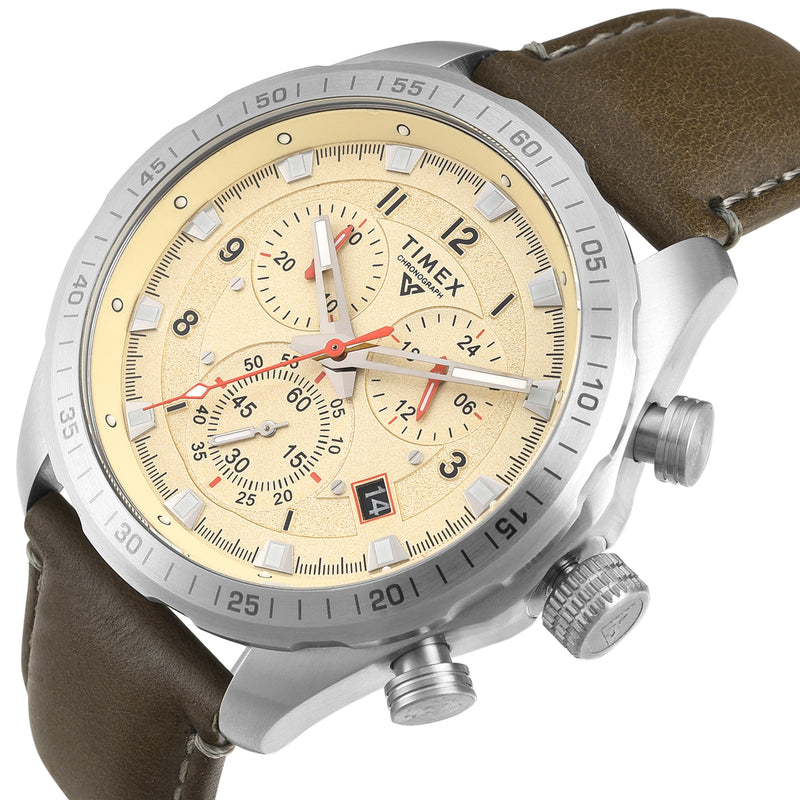 Timex Vector Leather Beige Round Dial Quartz Analog Men Watch Watch Timex