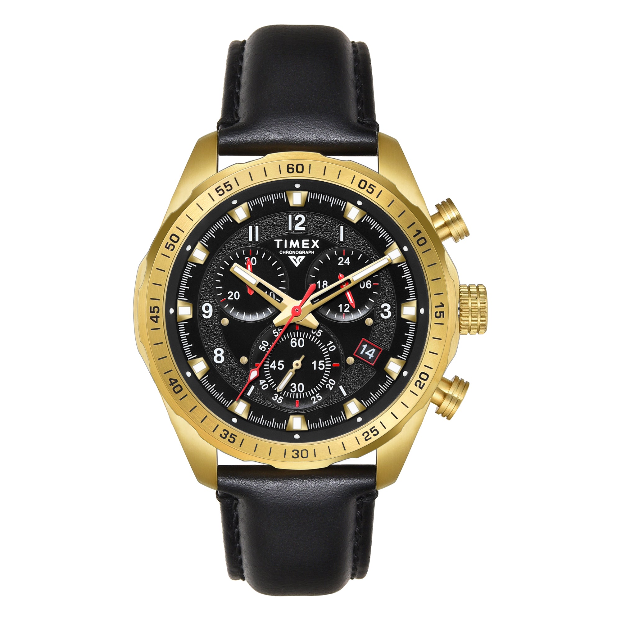 Timex Vector Leather Black Round Dial Quartz Analog Men Watch