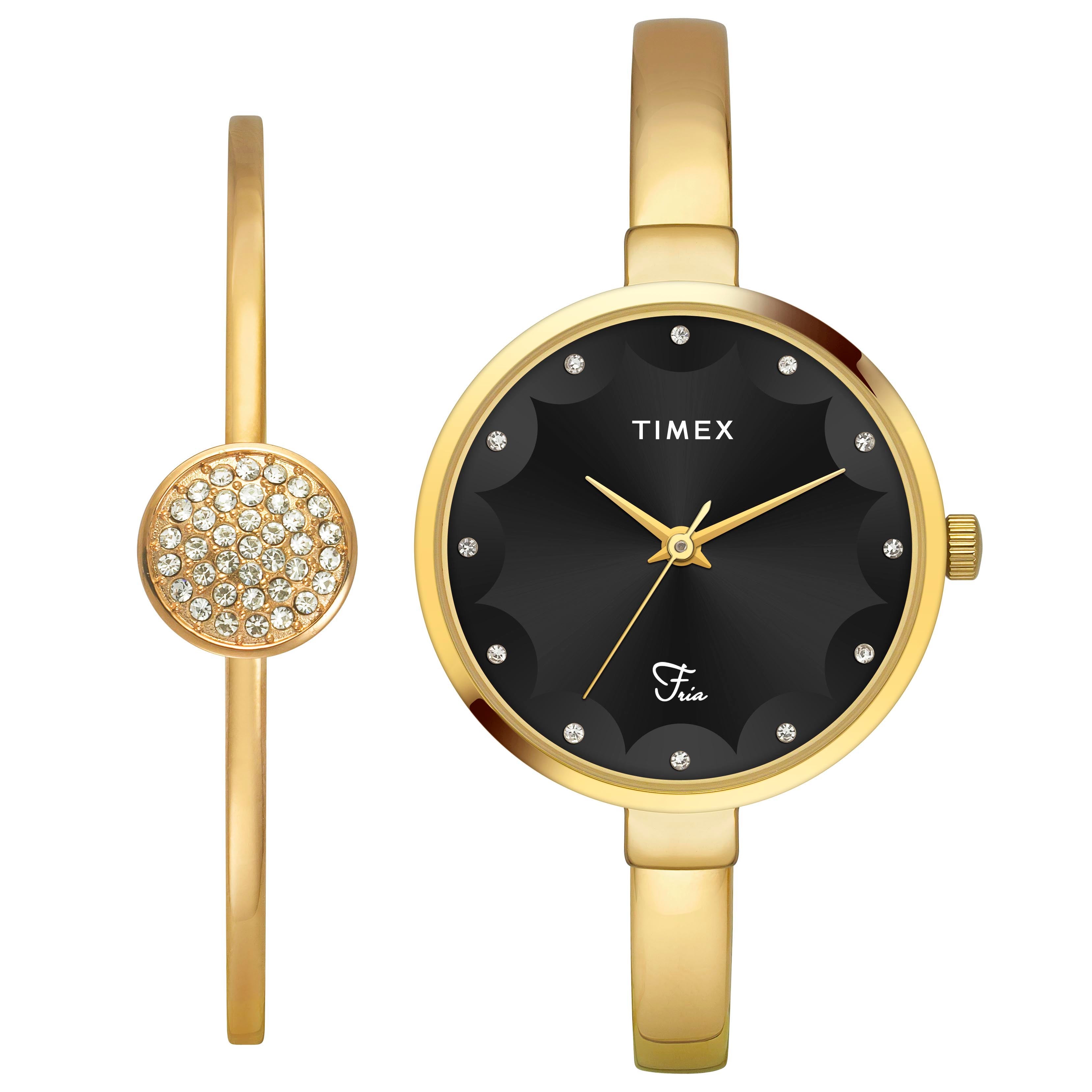 Timex Fria Leather Black Round Dial Quartz Analog Women Watch