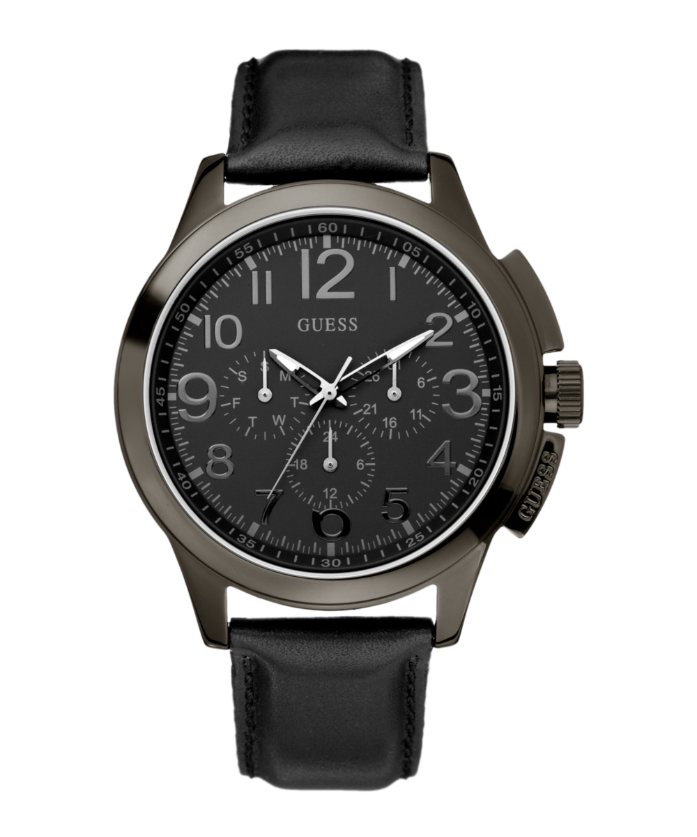 Guess Journey Leather Black Round Dial Quartz Analog Men Watch Watch Guess