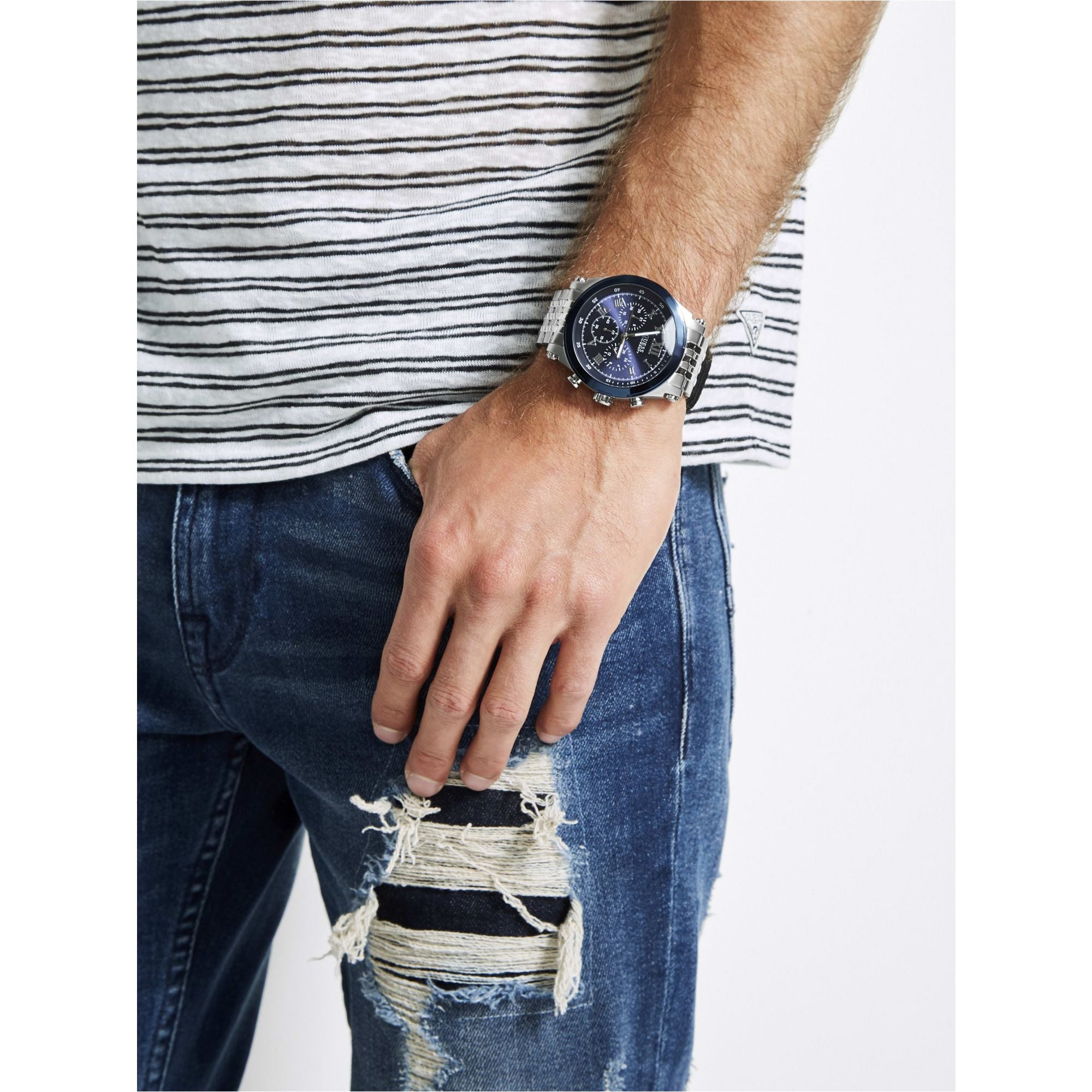 Guess Anchor Blue Round Dial Quartz Analog Men Watch Watch Guess