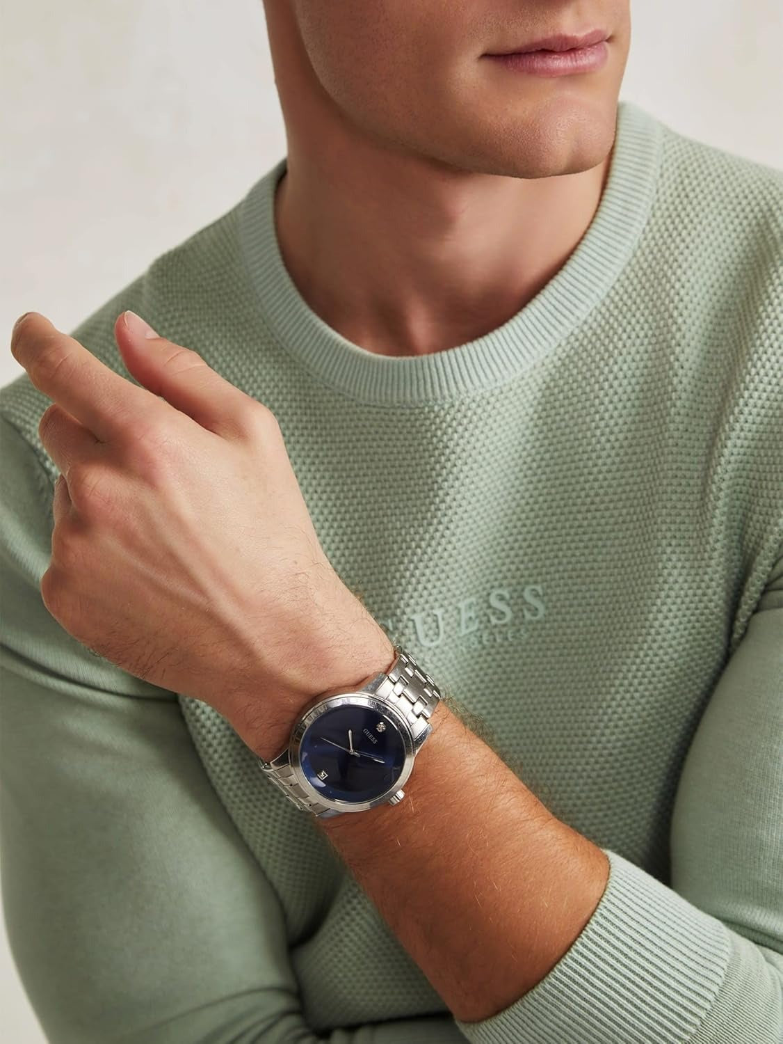 Guess Round 44mm Blue Dial Analog Men Watch - U11576G2M