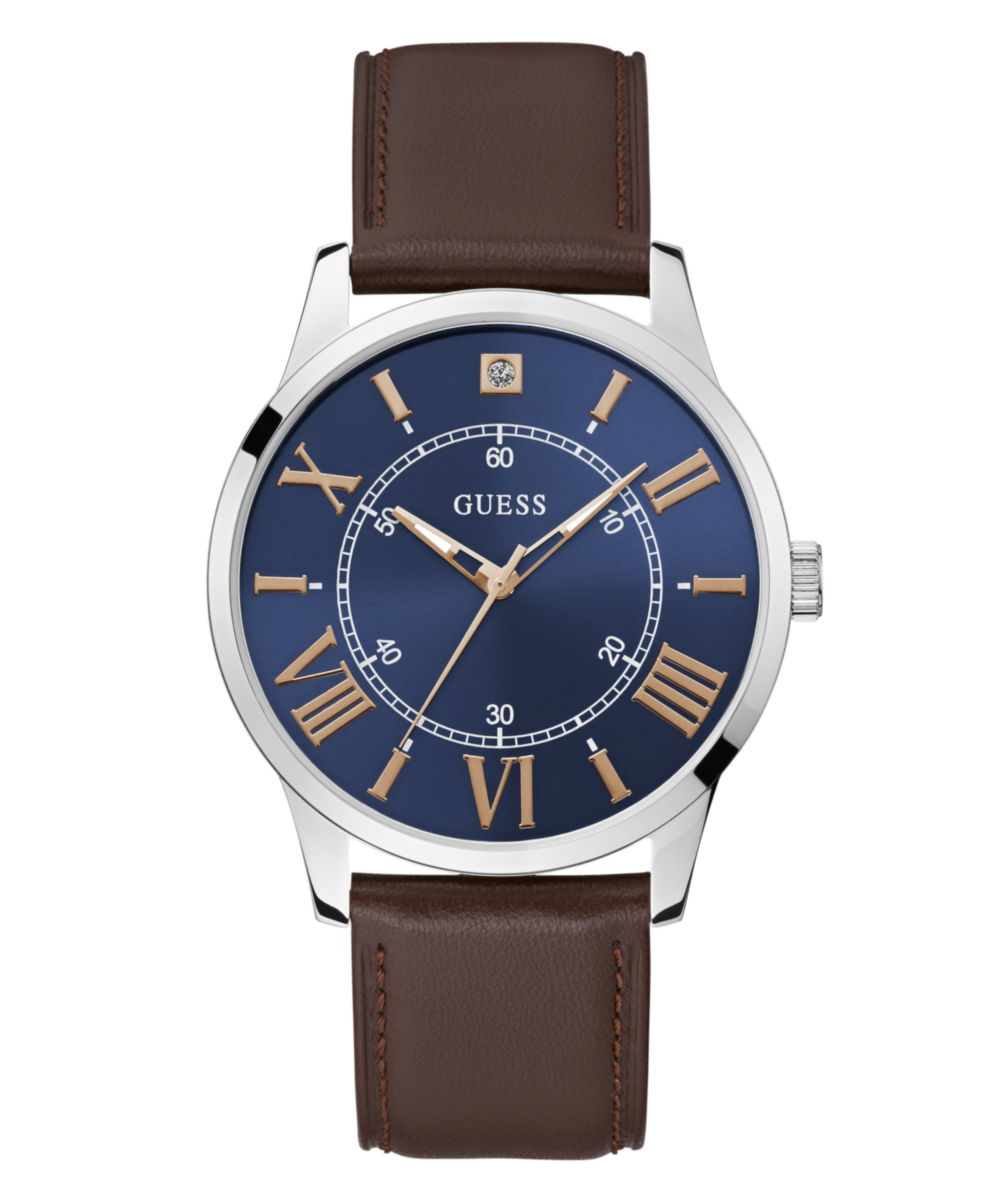 Guess Briefcase Leather Blue Round Dial Quartz Analog Men Watch Watch Guess