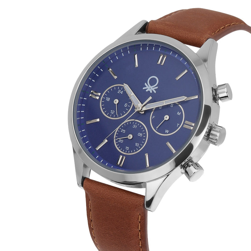 United Colors Of Benetton Leather Blue Round Dial Quartz Analog Men Watch Watch United Colors Of Benetton