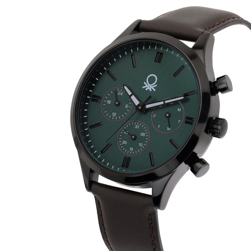United Colors Of Benetton Leather Green Round Dial Quartz Analog Men Watch Watch United Colors Of Benetton